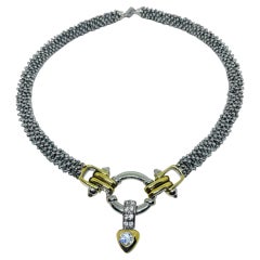 Collier vintage de créateur en argent plaqué or avec strass
