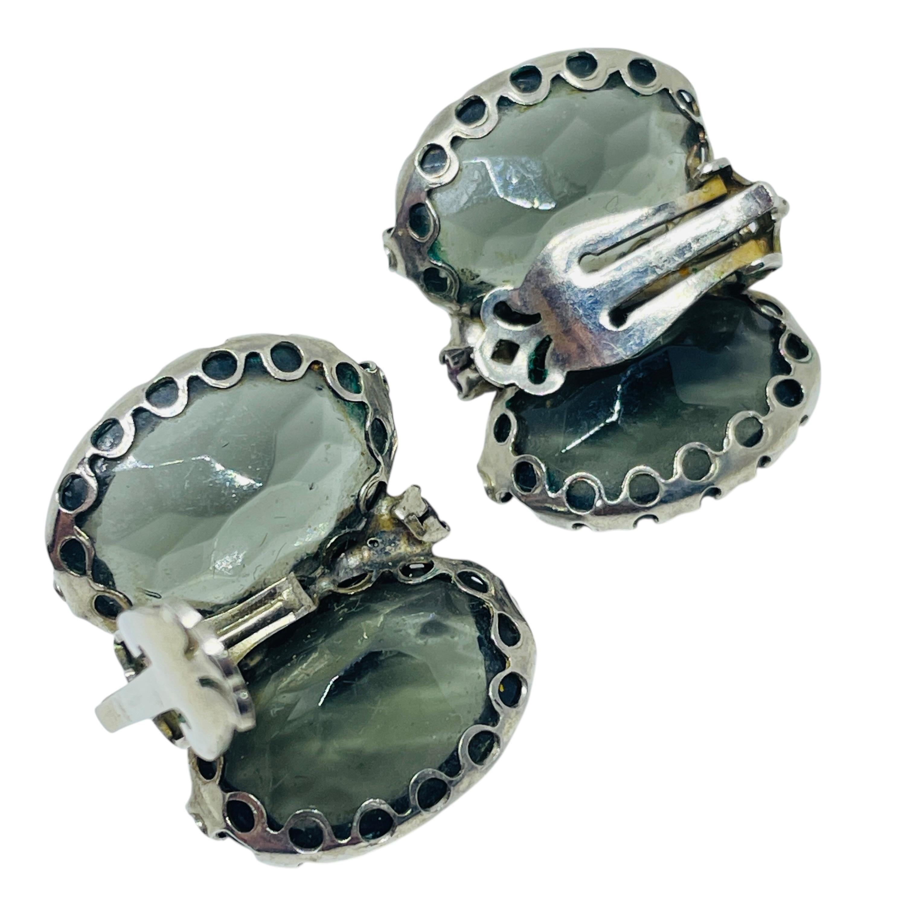 Vintage Silber Gold Ton Rauch rosa Glas Clip auf Ohrringe im Zustand „Gut“ im Angebot in Palos Hills, IL