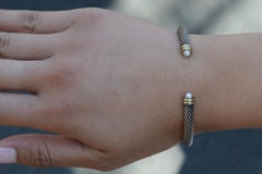 Vintage Silver / Gold Yurman Pearl Cable Bracelet