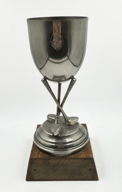Vintage Silver Golf Trophy Cup on Wooden Base, Circa Mid-20th Century