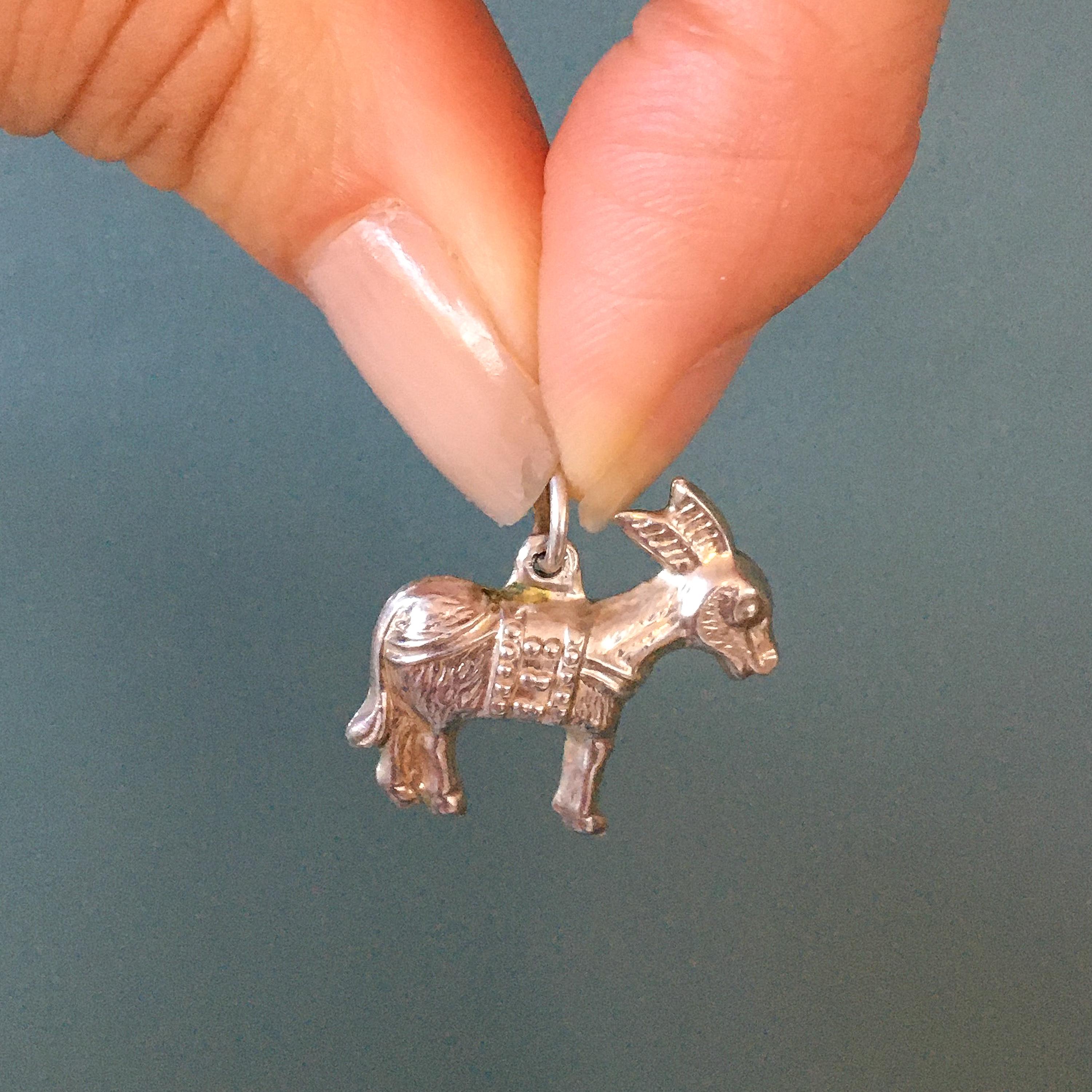 Vintage Greek Donkey Charm Silver Pendant 2