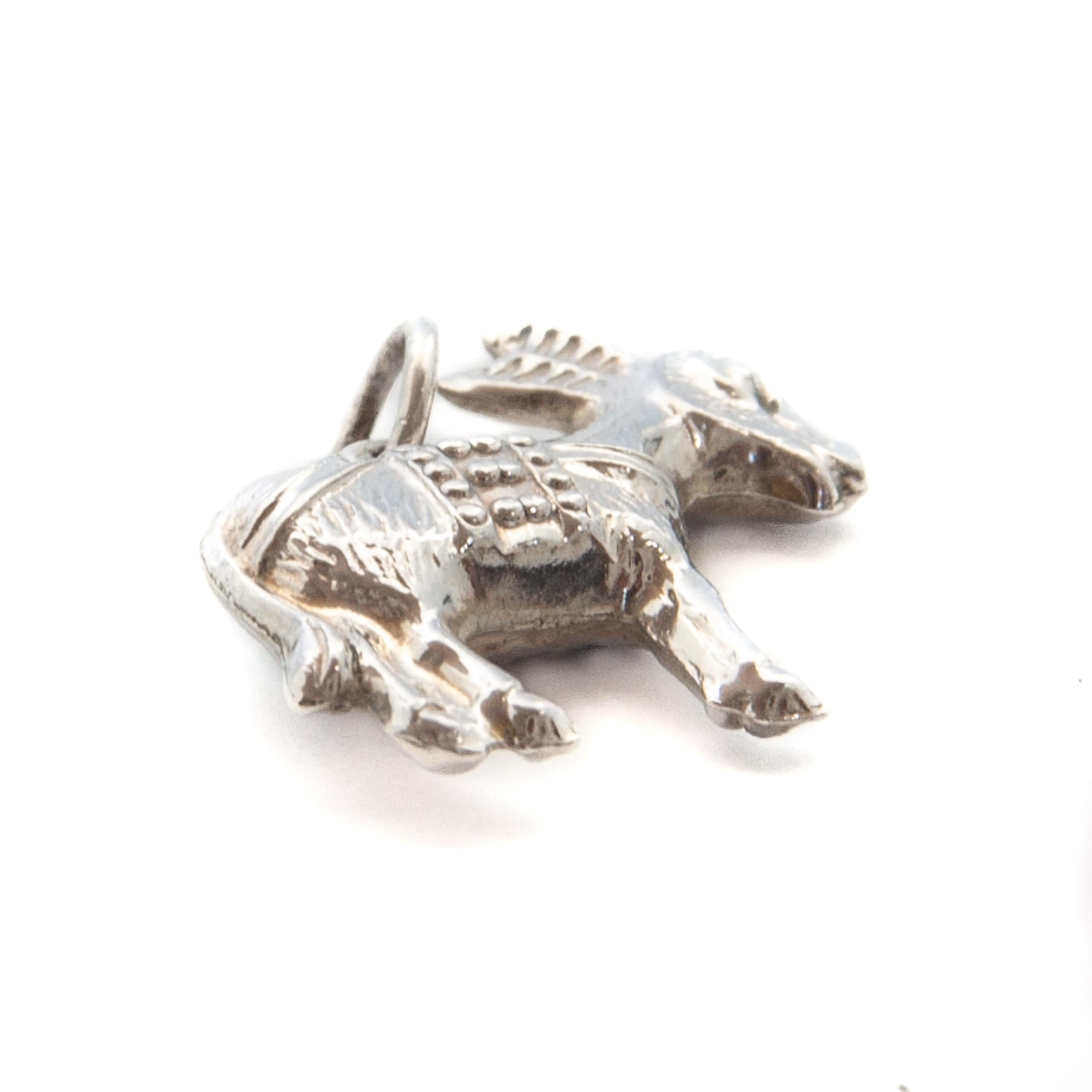 Vintage Greek Donkey Charm Silver Pendant In Good Condition In Rotterdam, NL