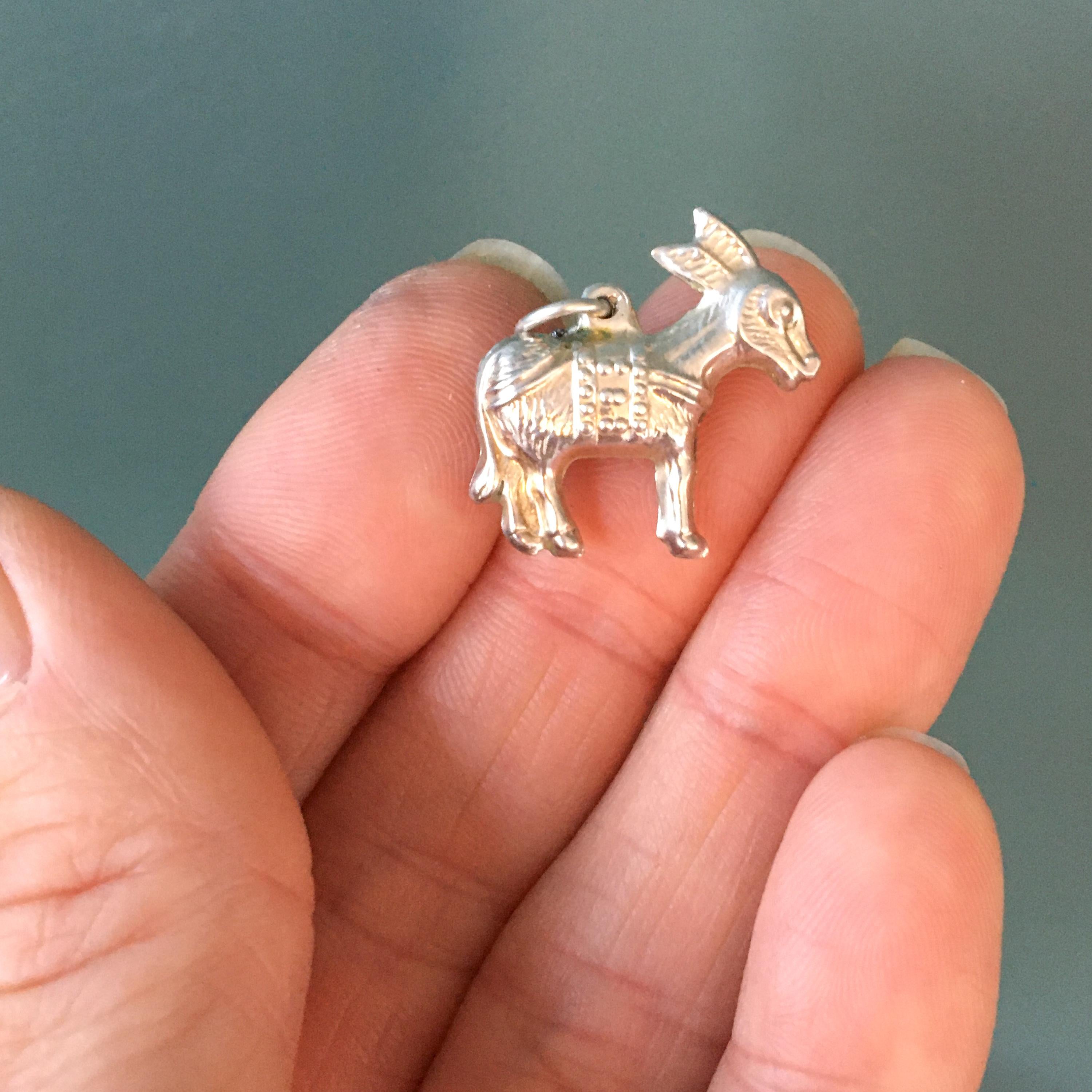Vintage Greek Donkey Charm Silver Pendant 3