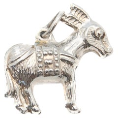 Vintage Greek Donkey Charm Silver Pendant 
