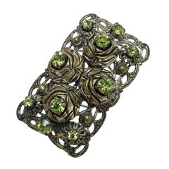 Vintage silver green rhinestone designer brooch