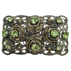 Vintage silver green rhinestone designer brooch