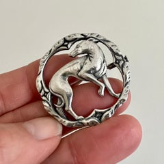 Greyhound Whippet Dog Silver Brooch