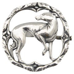 Greyhound Whippet Dog Silver Brooch