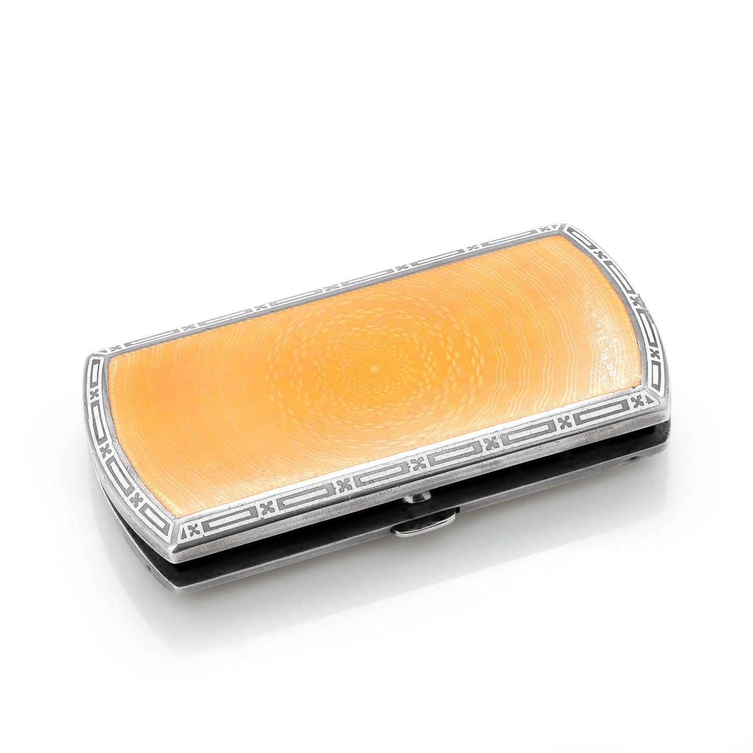 Femenino o masculino Pitillera vintage de plata guilloché translúcida con esmalte amarillo