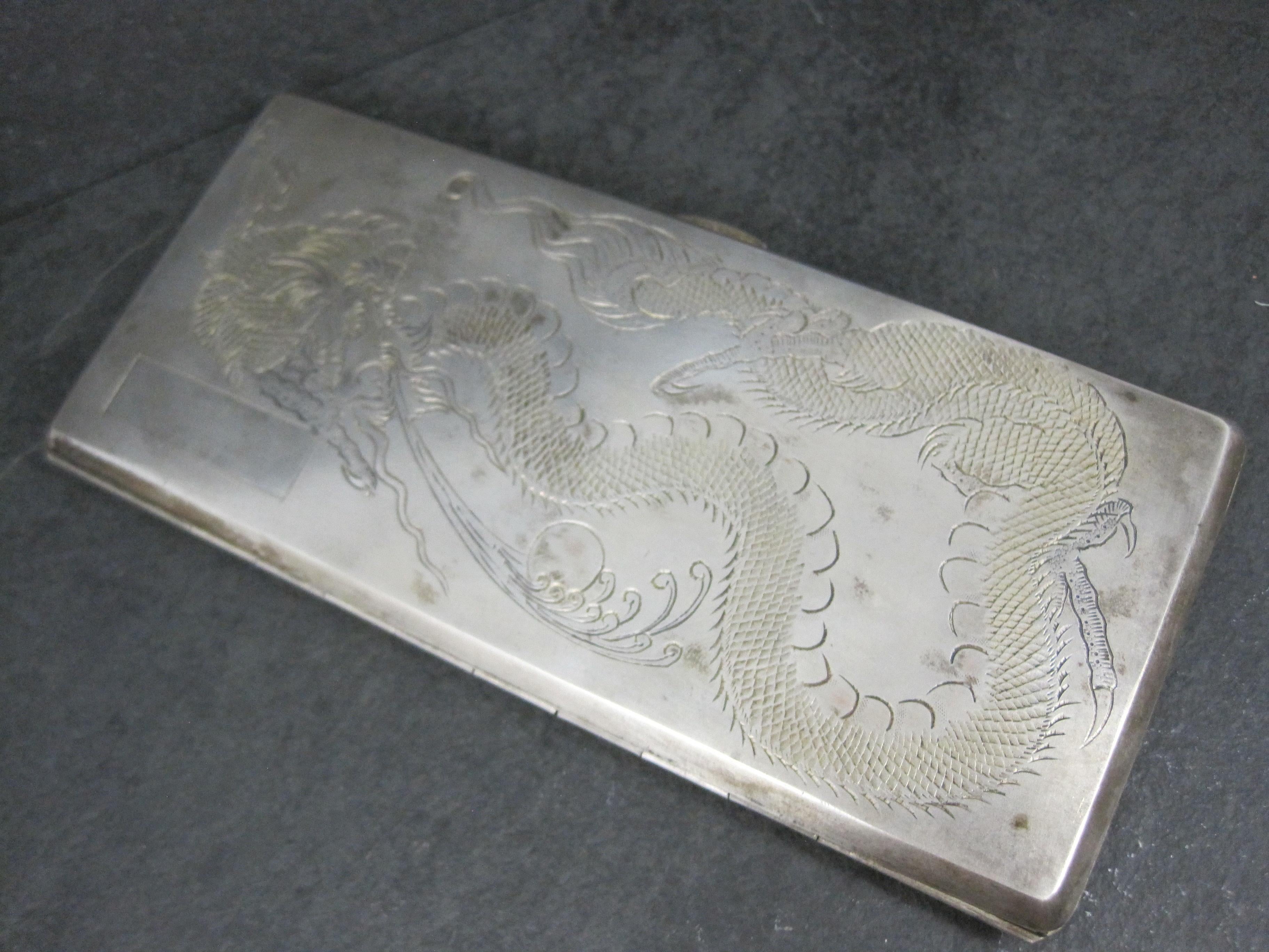 Vintage Silver Hand Chased Dragon Cigarette Case For Sale 4