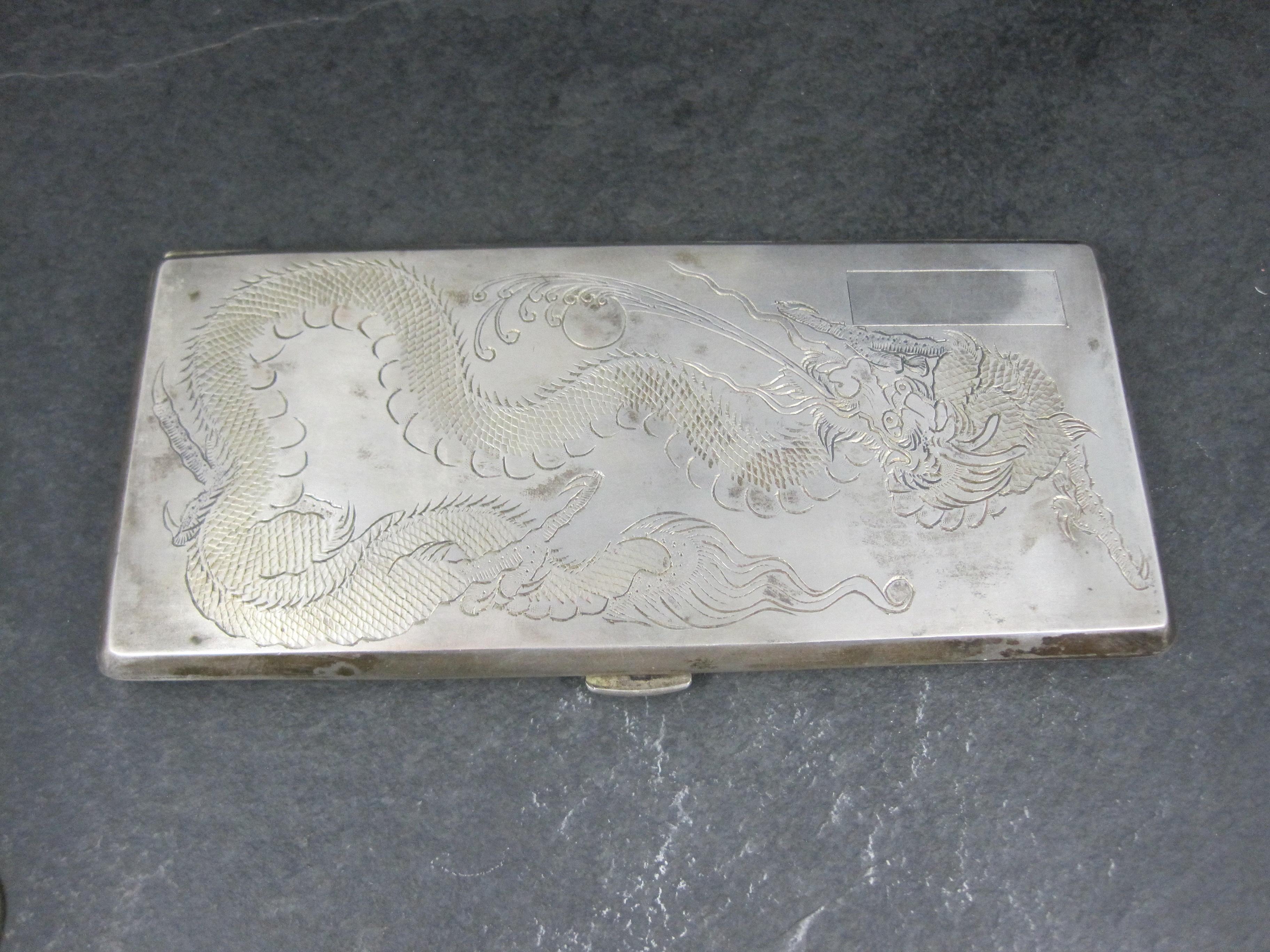 Vintage Silver Hand Chased Dragon Cigarette Case For Sale 5