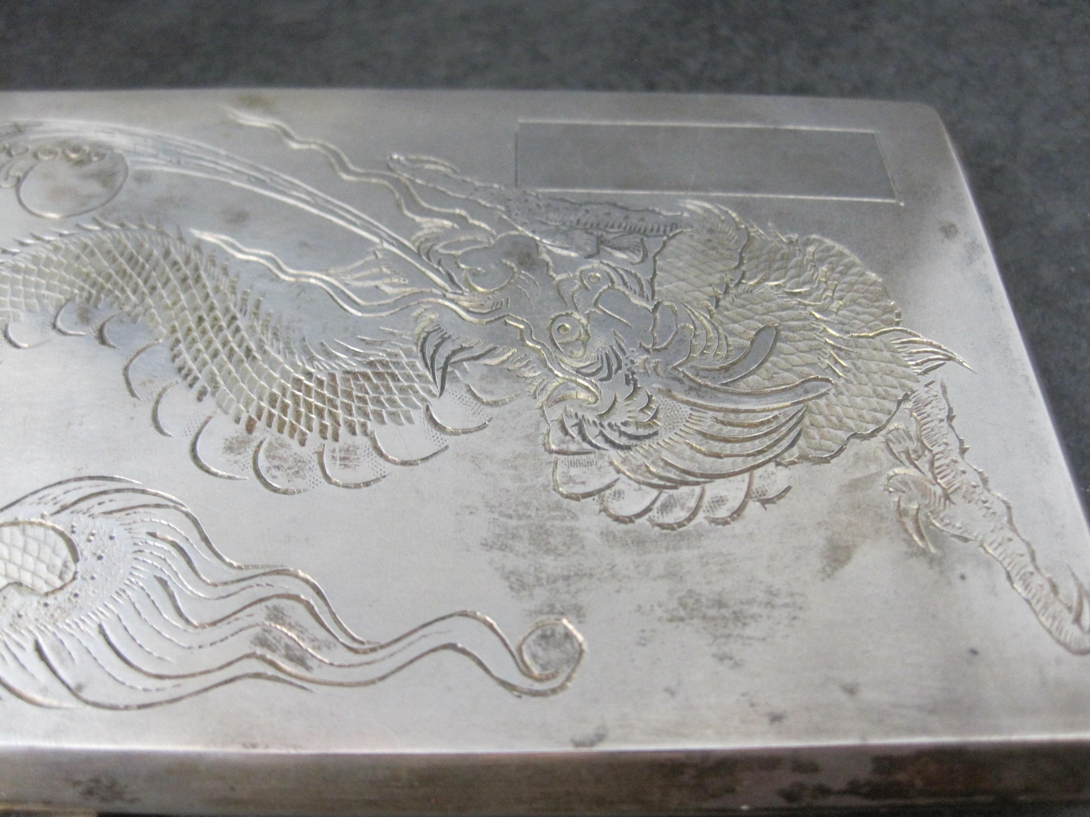 Vintage Silver Hand Chased Dragon Cigarette Case For Sale 6