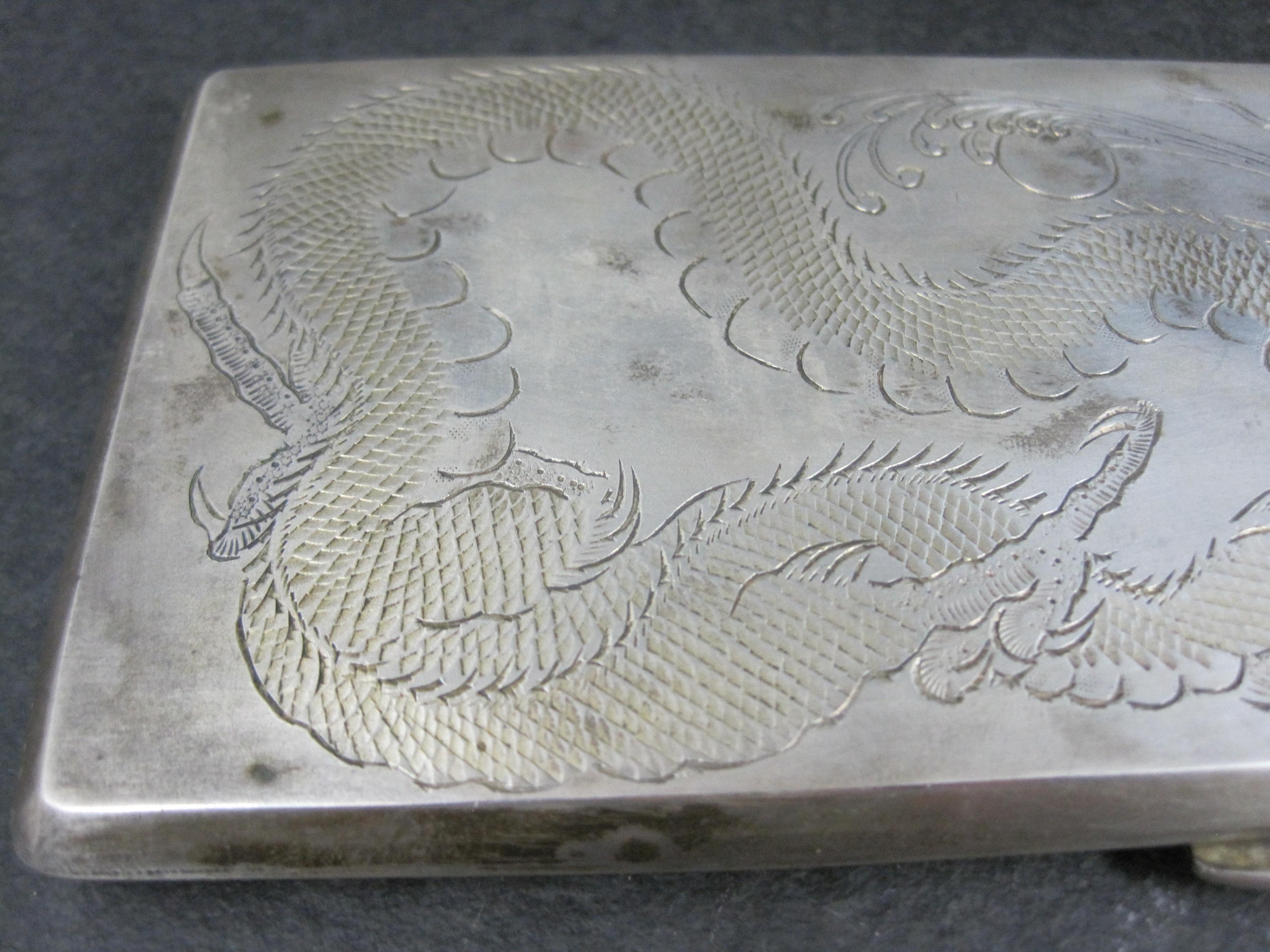 Vintage Silver Hand Chased Dragon Cigarette Case For Sale 8