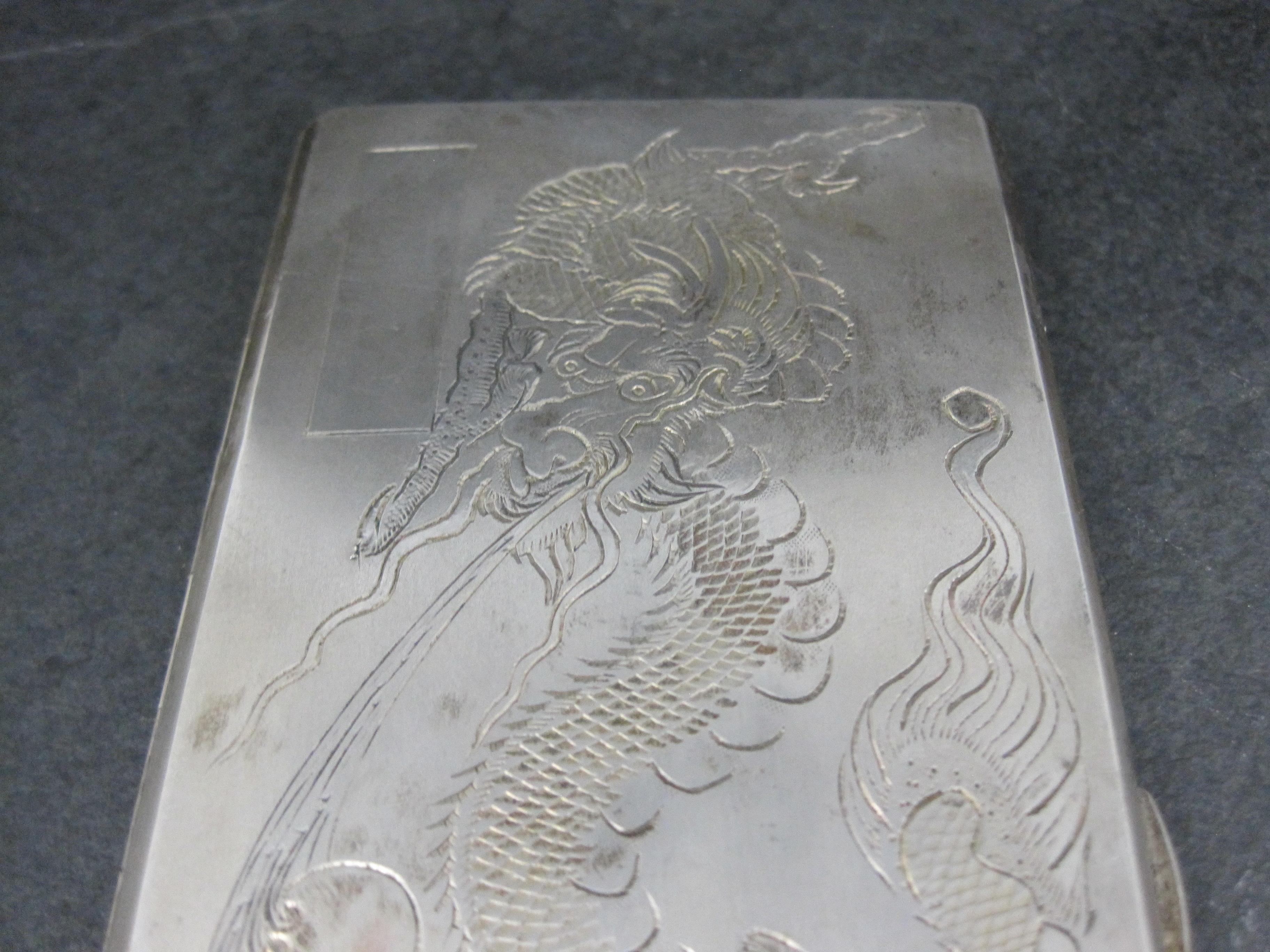Vintage Silver Hand Chased Dragon Cigarette Case For Sale 9