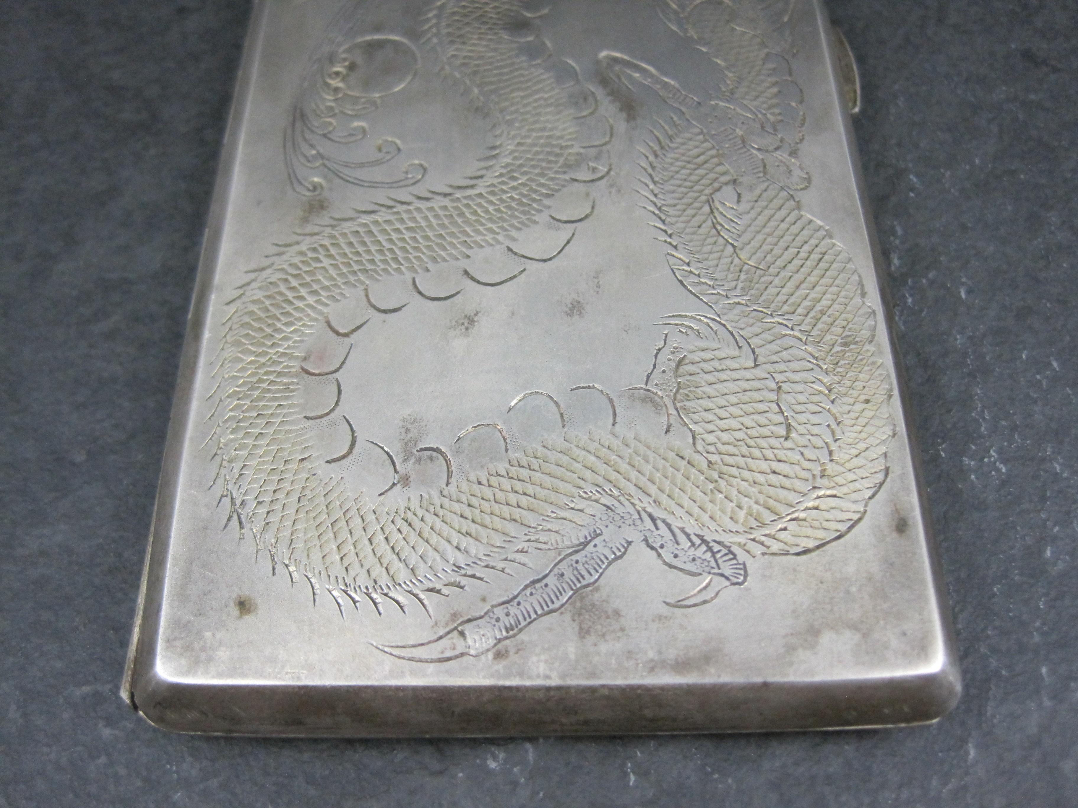 Vintage Silver Hand Chased Dragon Cigarette Case For Sale 10