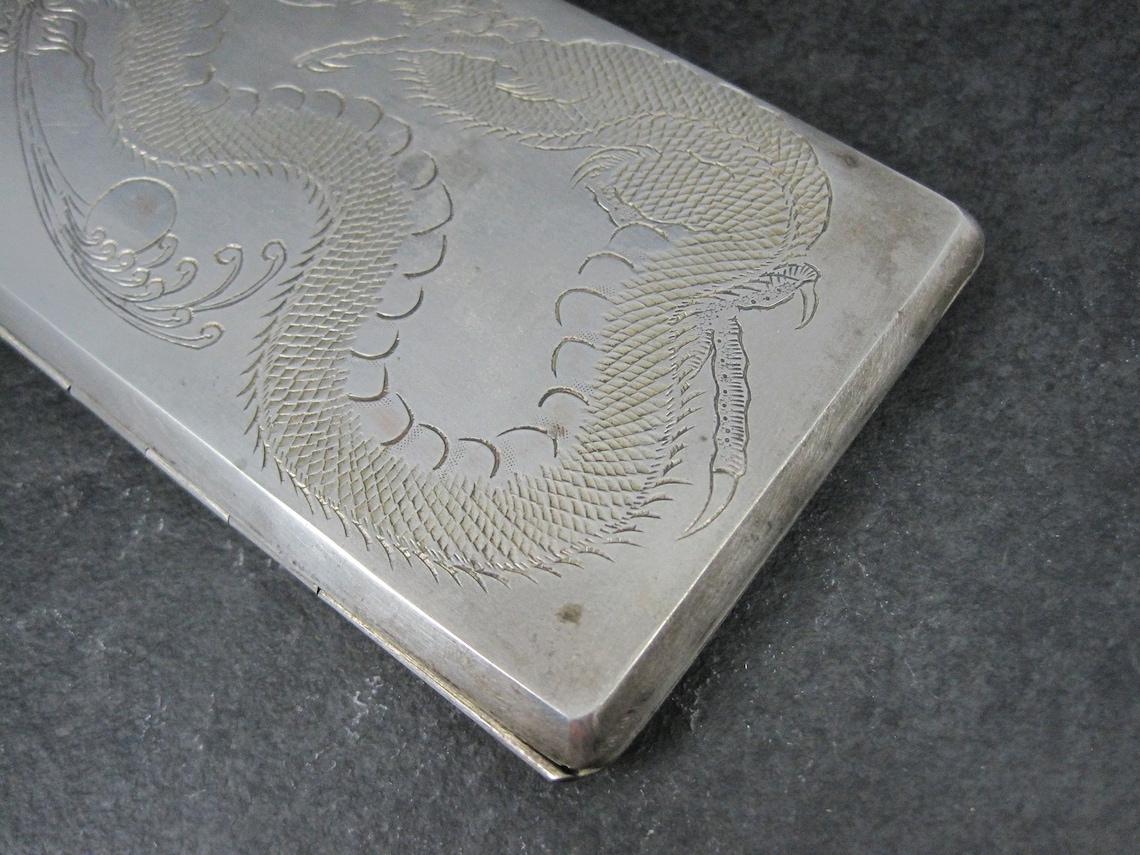 Arts and Crafts Vintage Silver Hand Chased Dragon Cigarette Case For Sale