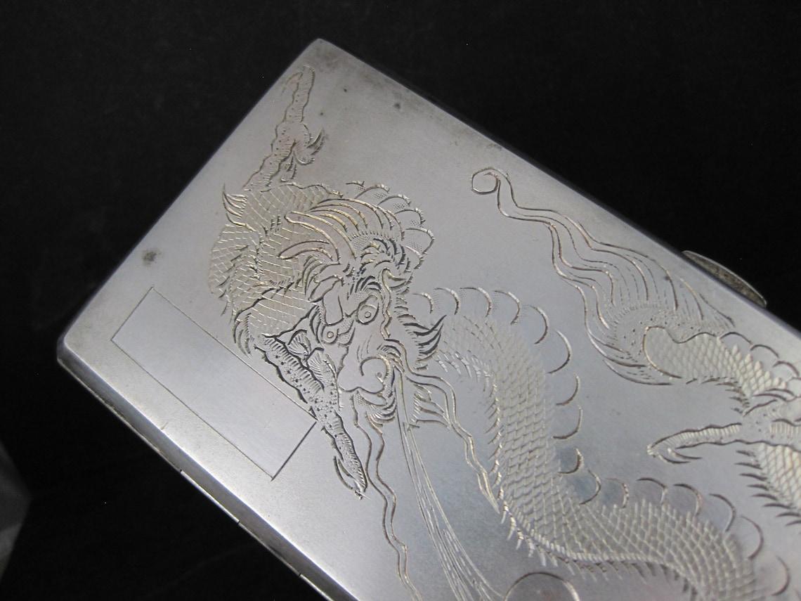 Vintage Silver Hand Chased Dragon Cigarette Case For Sale 2