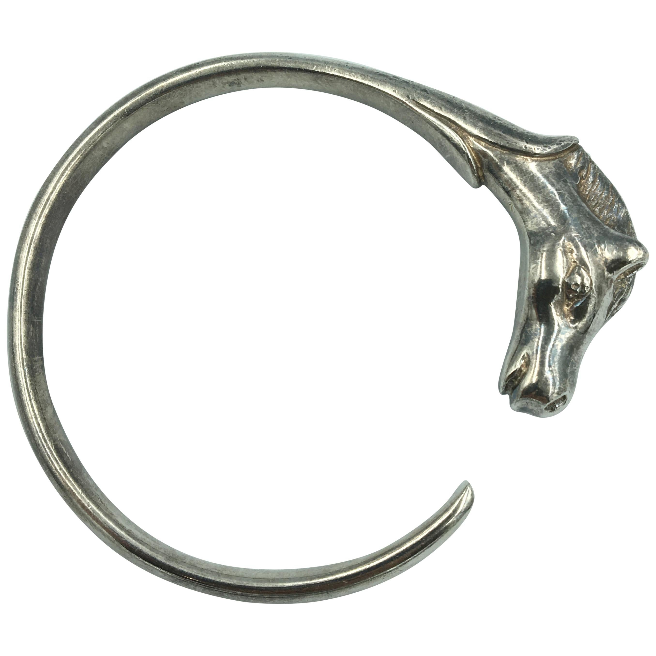 Vintage  Silver Hermes "Au Galop" Bracelet Horse Bangle