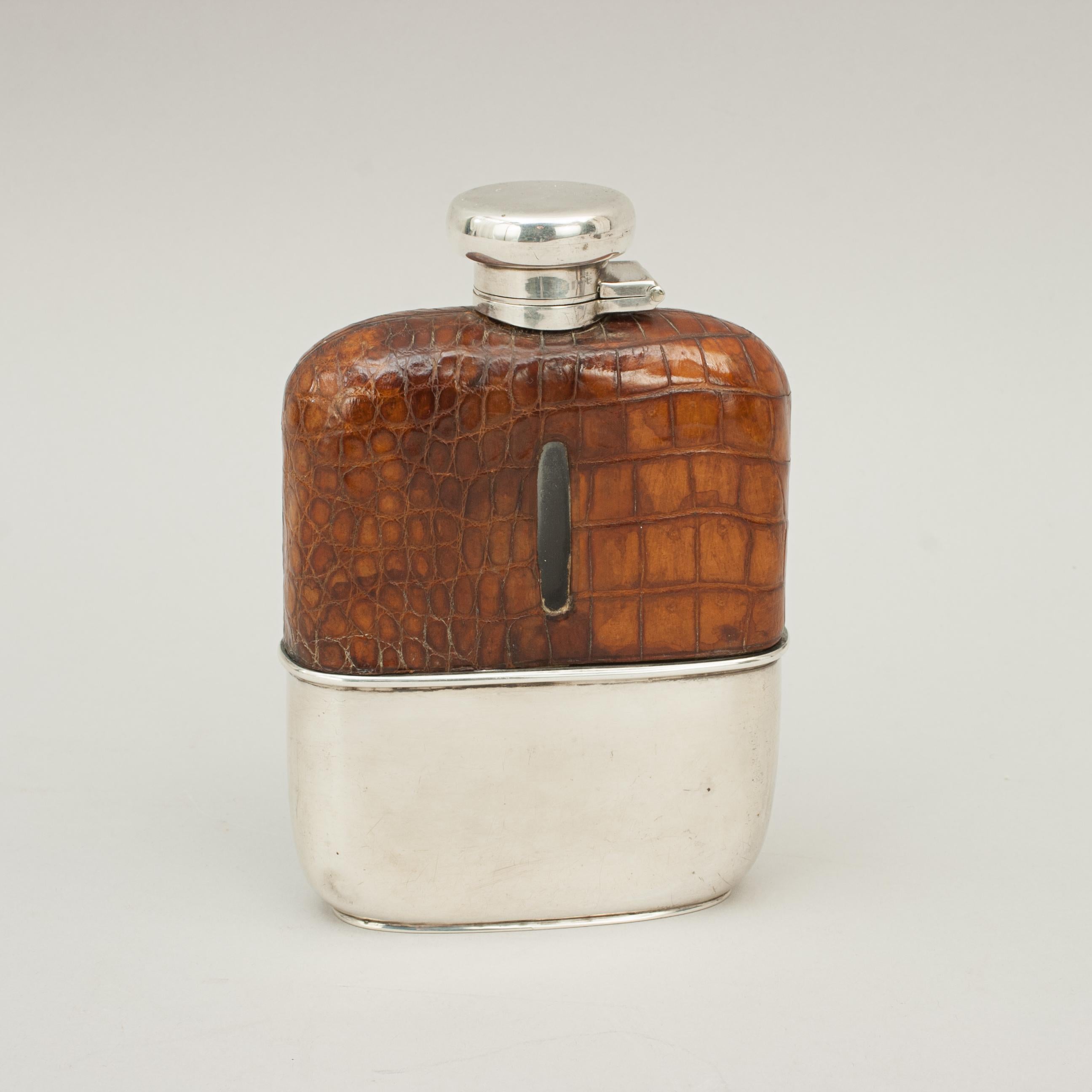 Vintage Silver Hip Flask with Leather Cover by Deakin & Francis, Birmingham 1926 1