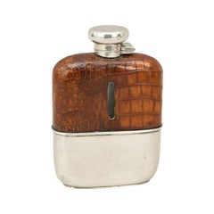 Vintage Silver Hip Flask with Leather Cover by Deakin & Francis, Birmingham 1926
