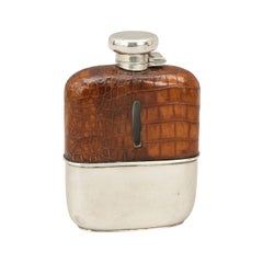 Flacon de poche vintage en argent avec couverture en cuir par Deakin & Francis:: Birmingham 1926