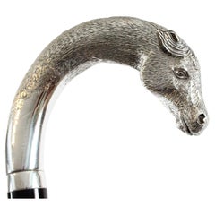 Vintage Silver Horse Head Ebonized Walking Cane Stick 21st Century