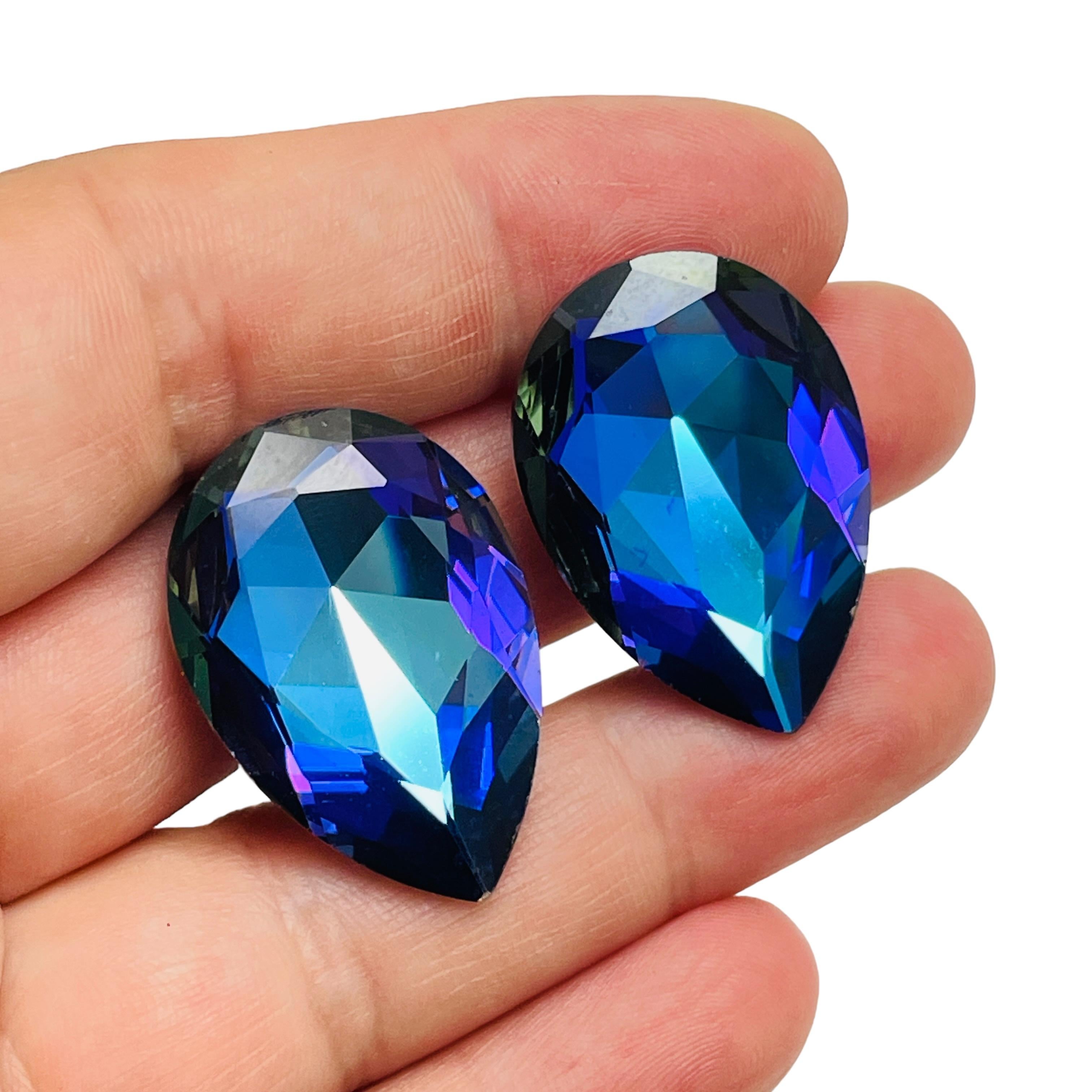 Women's Vintage silver huge faceted glass designer runway clip on earrings For Sale