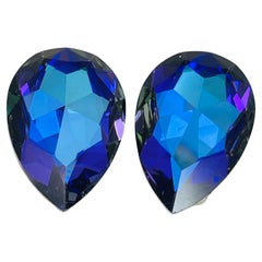 Vintage silver huge faceted glass designer runway clip on earrings