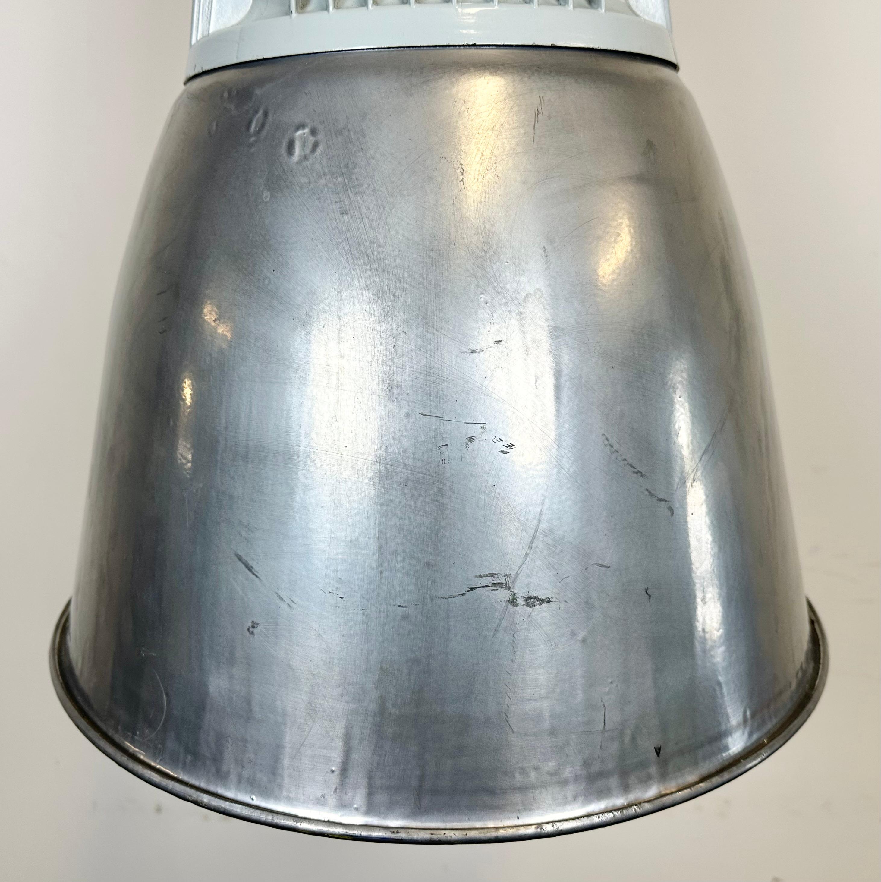 Czech Vintage Silver Industrial Factory Pendant Lamp from Elektrosvit, 1960s For Sale
