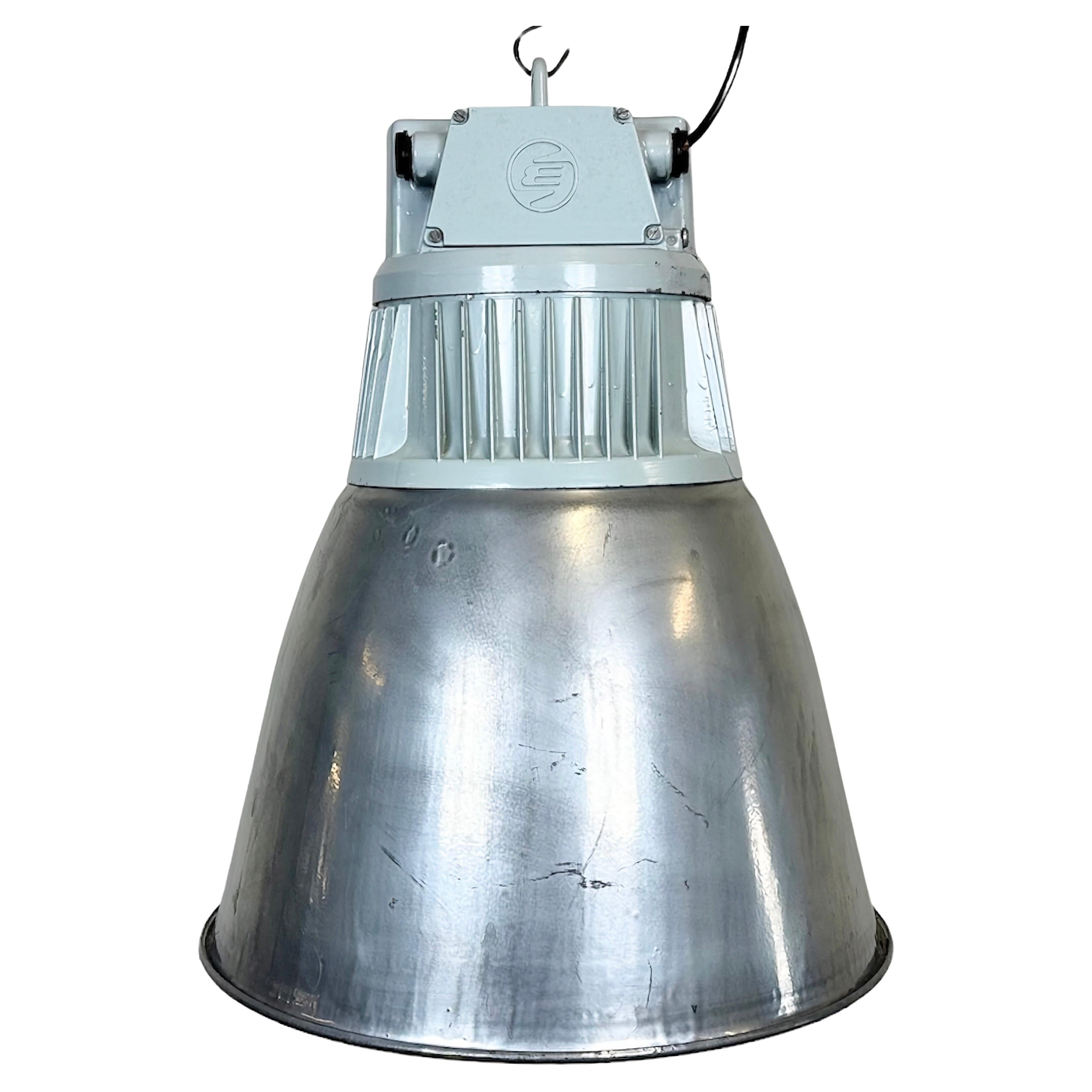 Vintage Silver Industrial Factory Pendant Lamp from Elektrosvit, 1960s For Sale