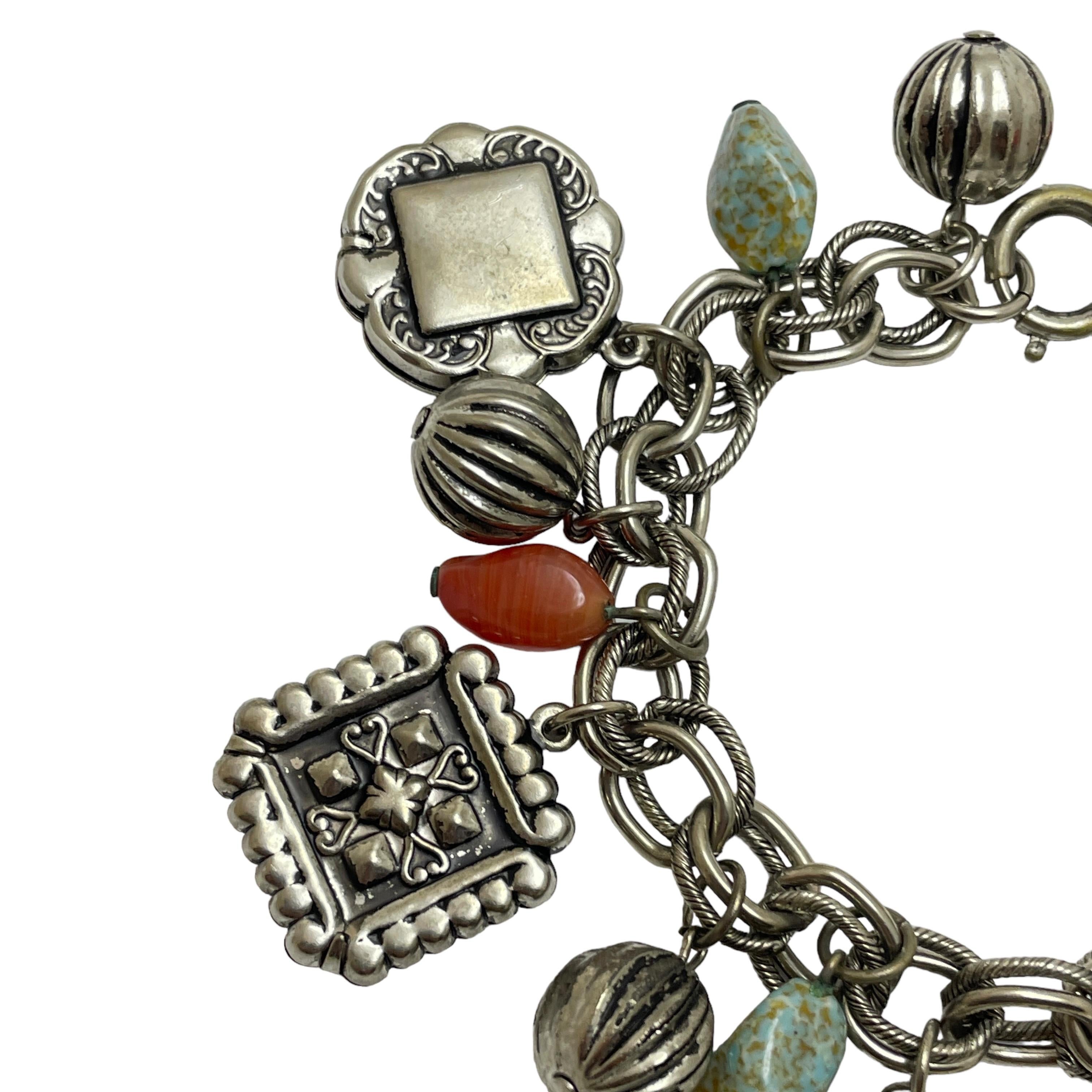 Women's Vintage GERMANY silver intaglio glass dangle charms designer chain bracelet For Sale