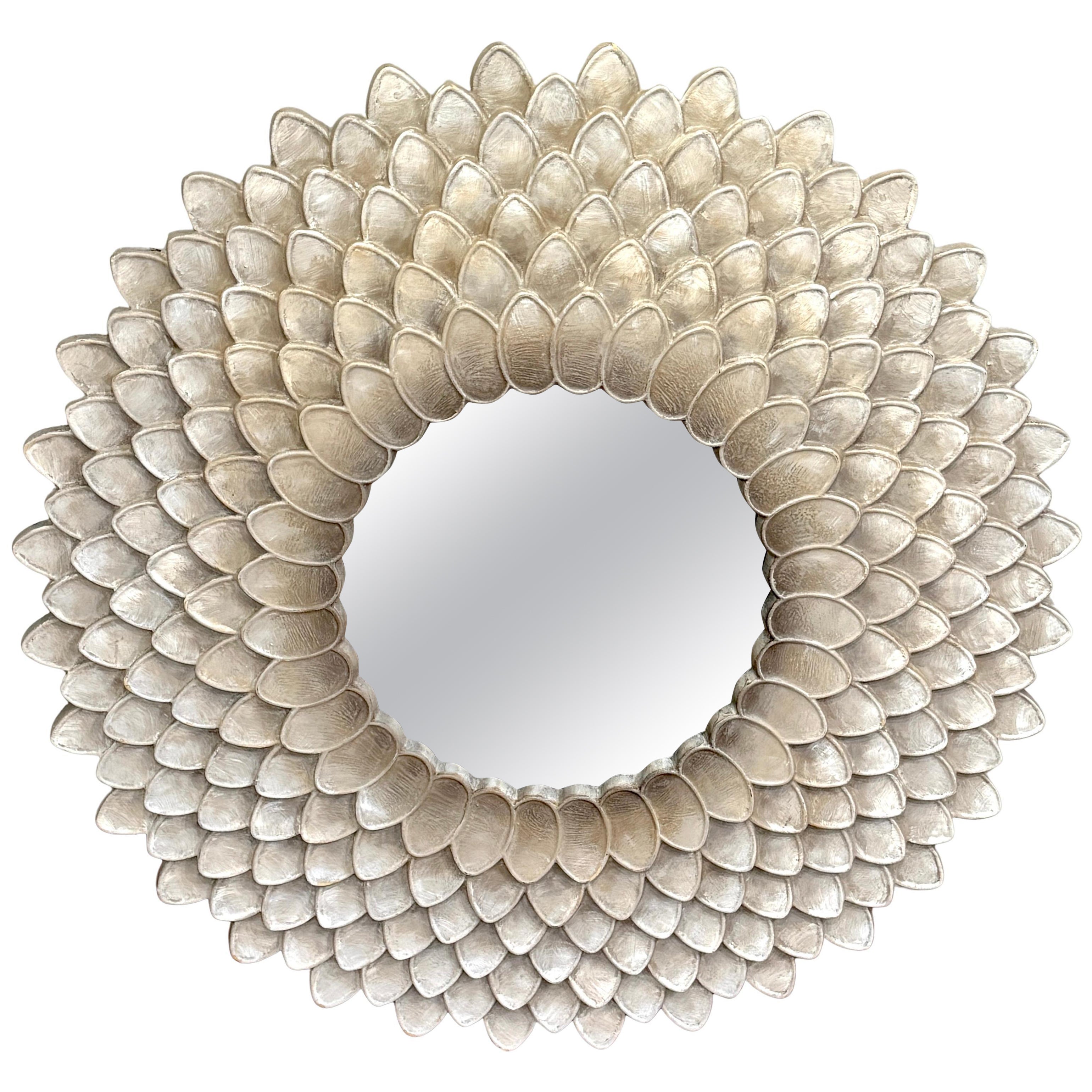 Miroir vintage Sunburst/ Floral laqué argent
