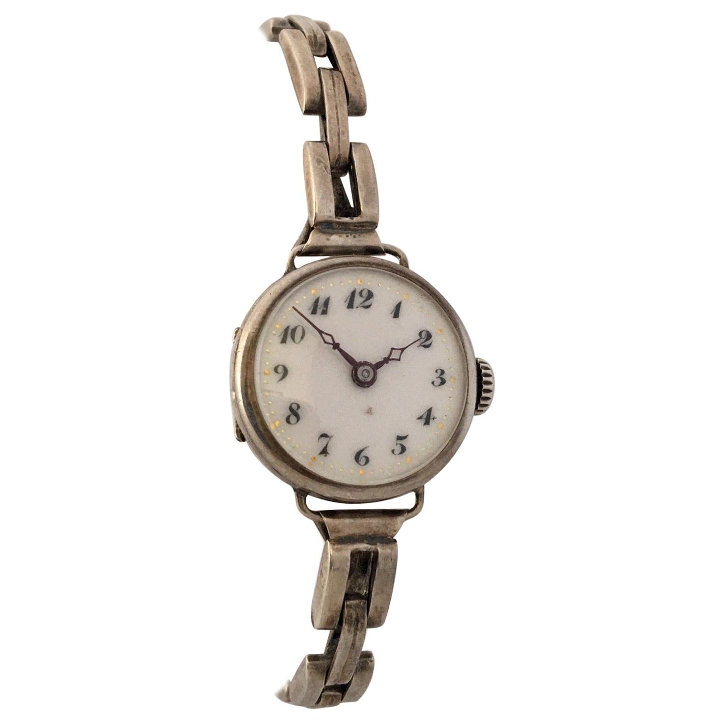 Vintage Silver Ladies Mechanical Ladies Trench Watch