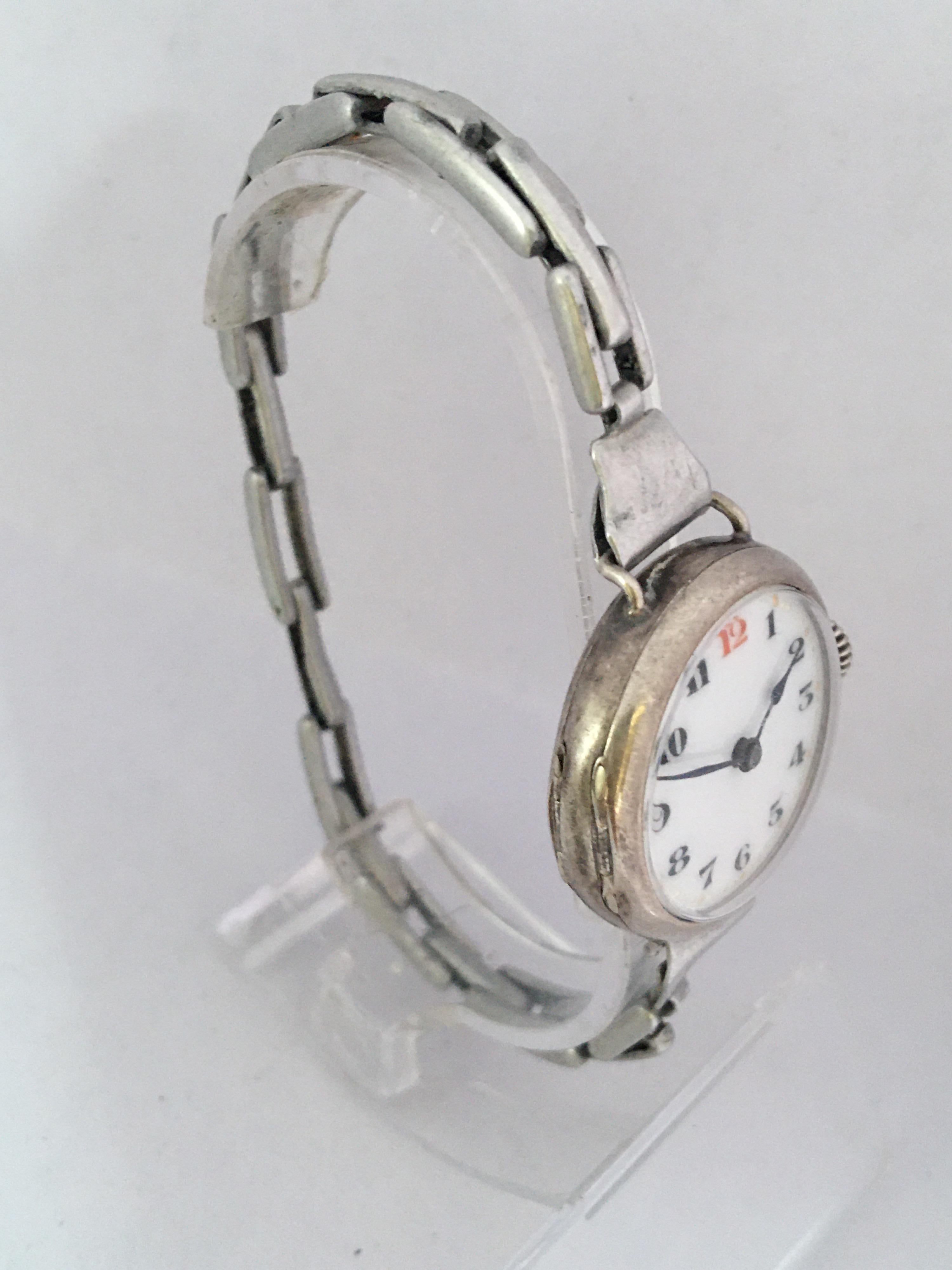 Vintage Silver Ladies Mechanical Trench Watch For Sale 6