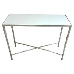 Mesa Consola Vintage de Faux Bois en Hoja de Plata con Tapa de Espejo