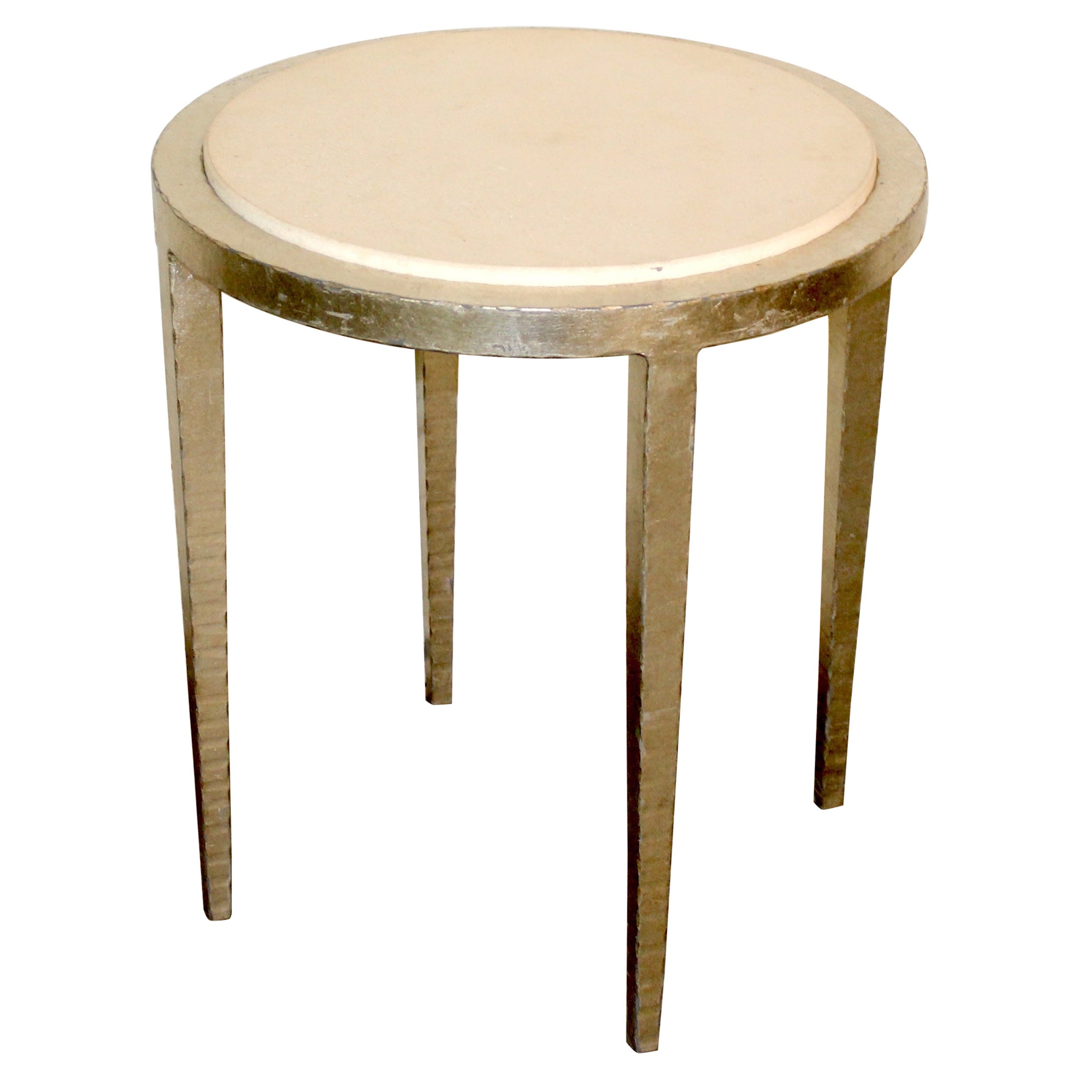 Vintage Silver Leaf Eisenhocker mit weißer Marmorplatte im Angebot