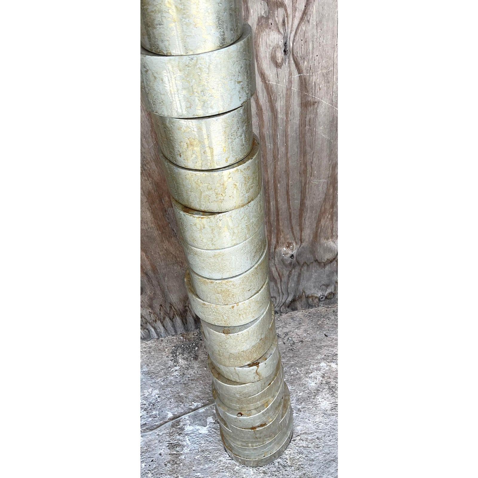 20th Century Vintage Silver Leaf Stacked Disk Floor Lamp For Sale