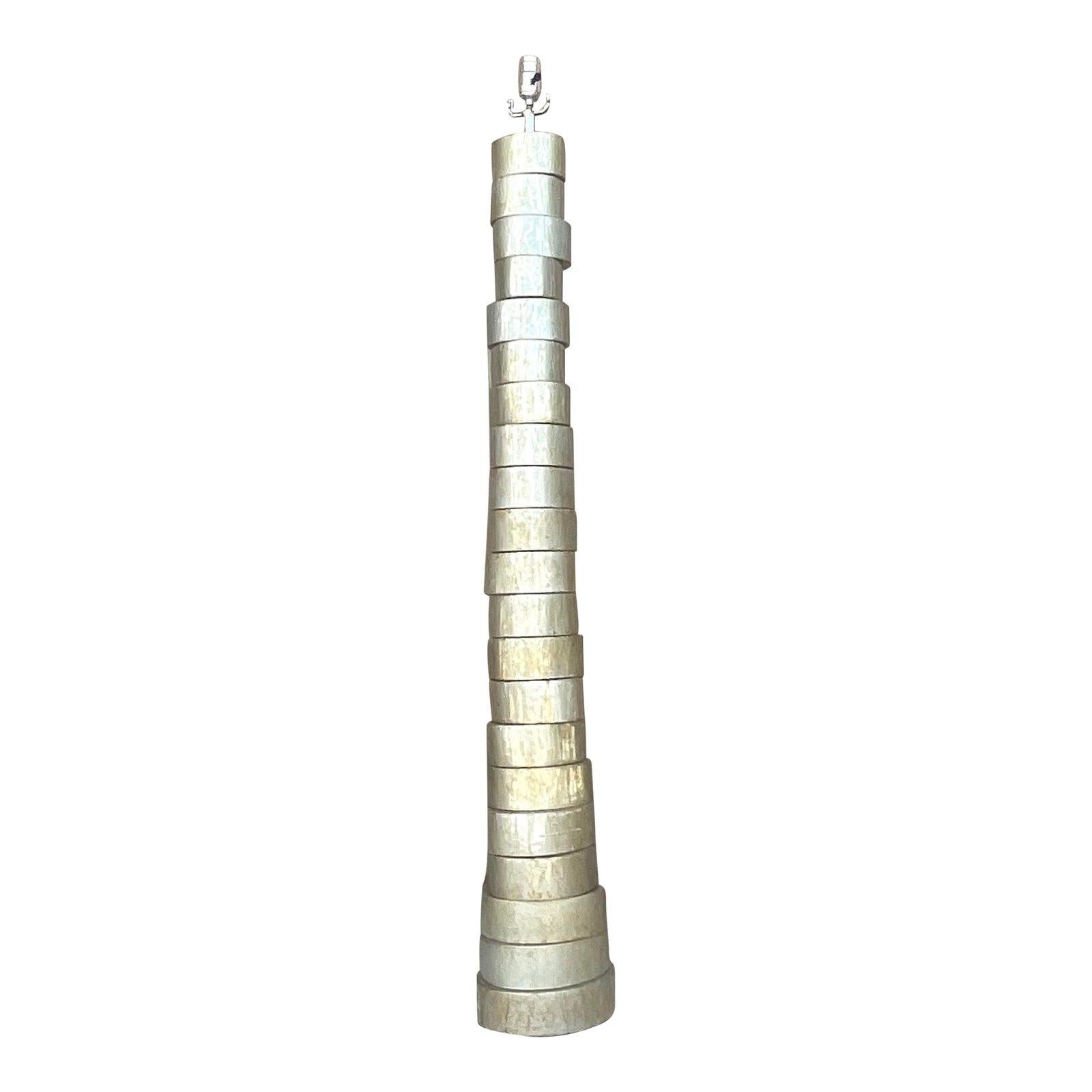 Vintage Silver Leaf Stacked Disk Floor Lamp For Sale