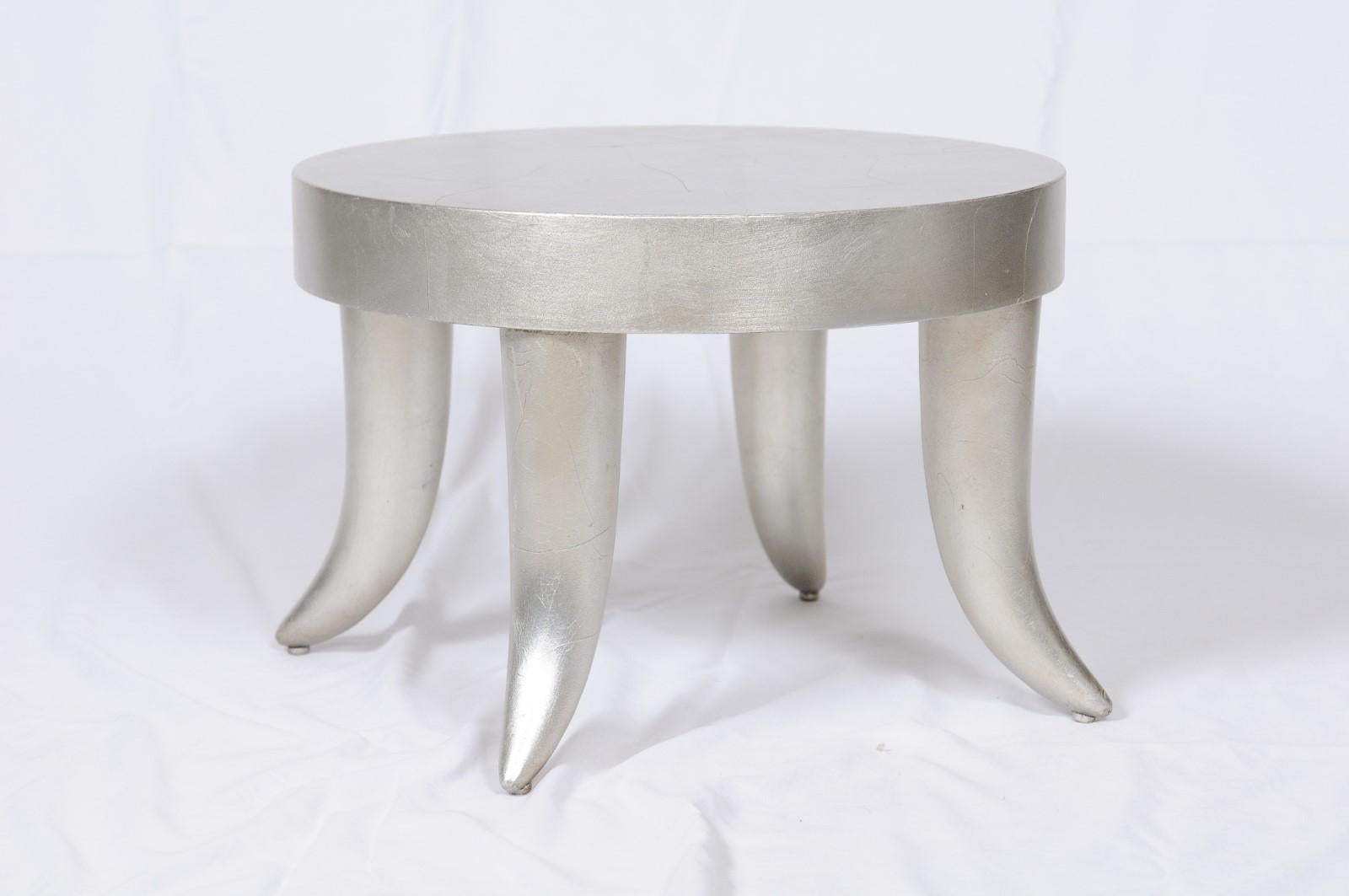 Vintage Silver Leaf Tusk Stool by Bill Sofield for Baker 3