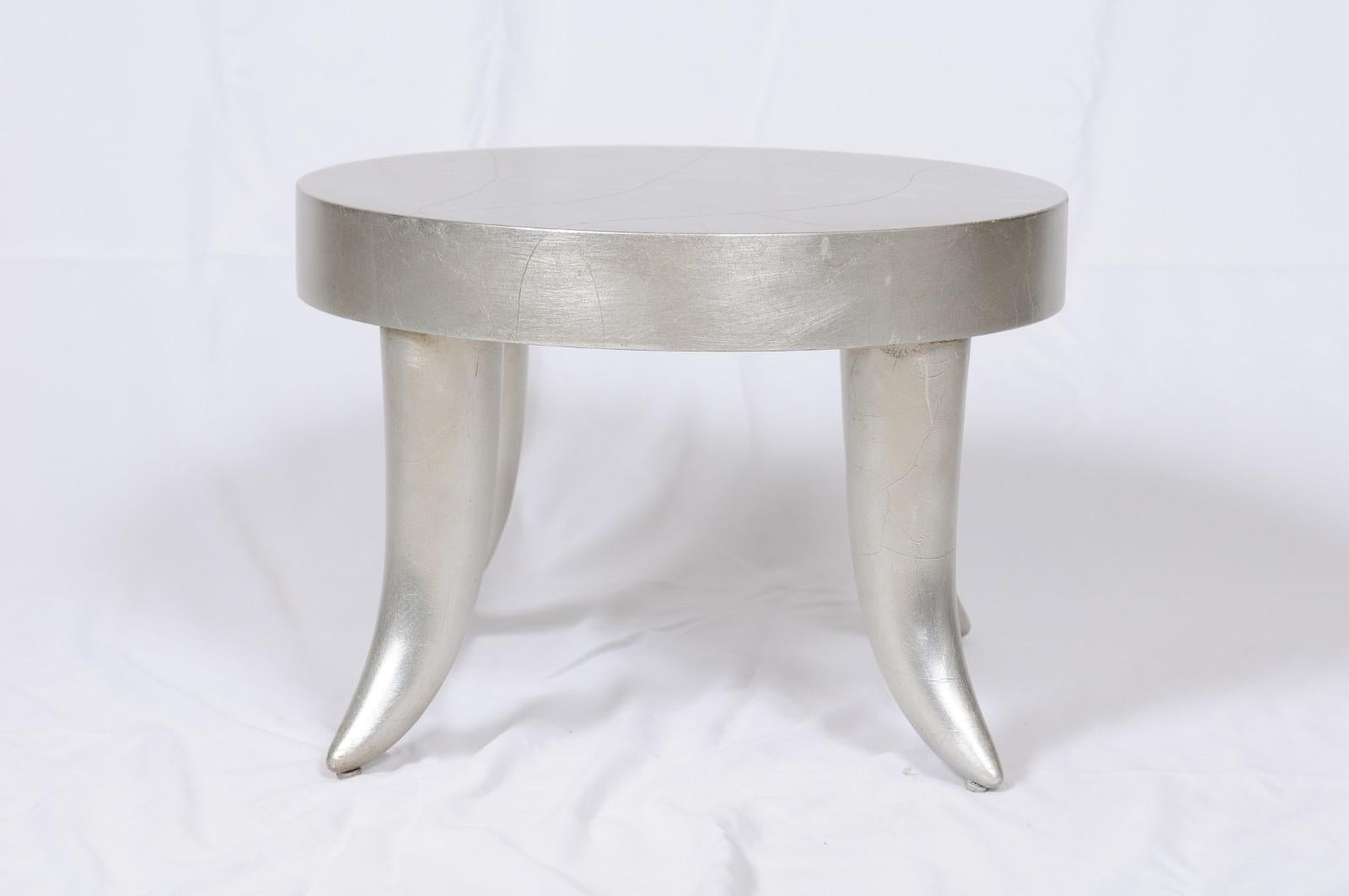 Vintage Silver Leaf Tusk Stool by Bill Sofield for Baker 4