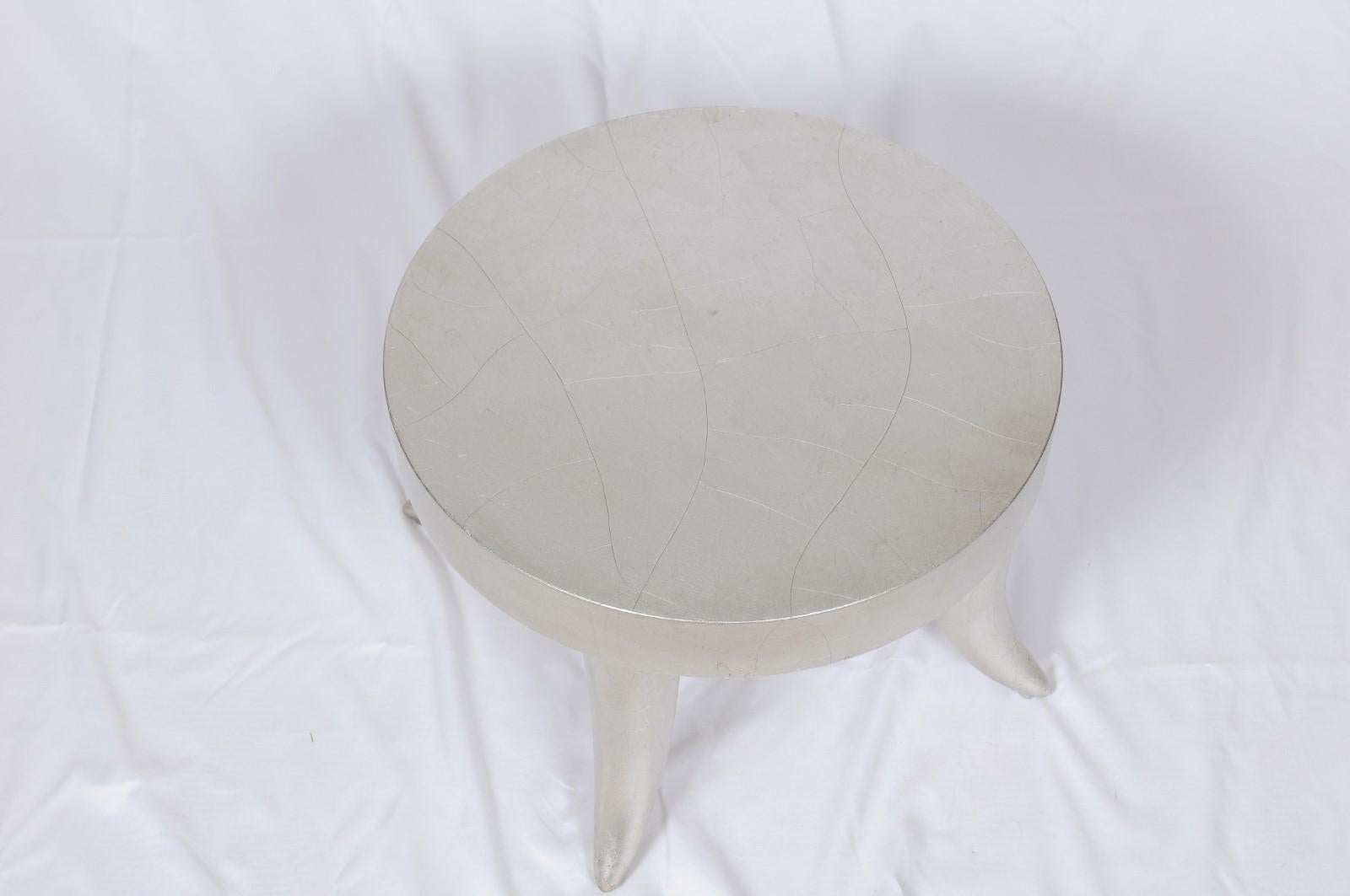 Silvered Vintage Silver Leaf Tusk Stool by Bill Sofield for Baker