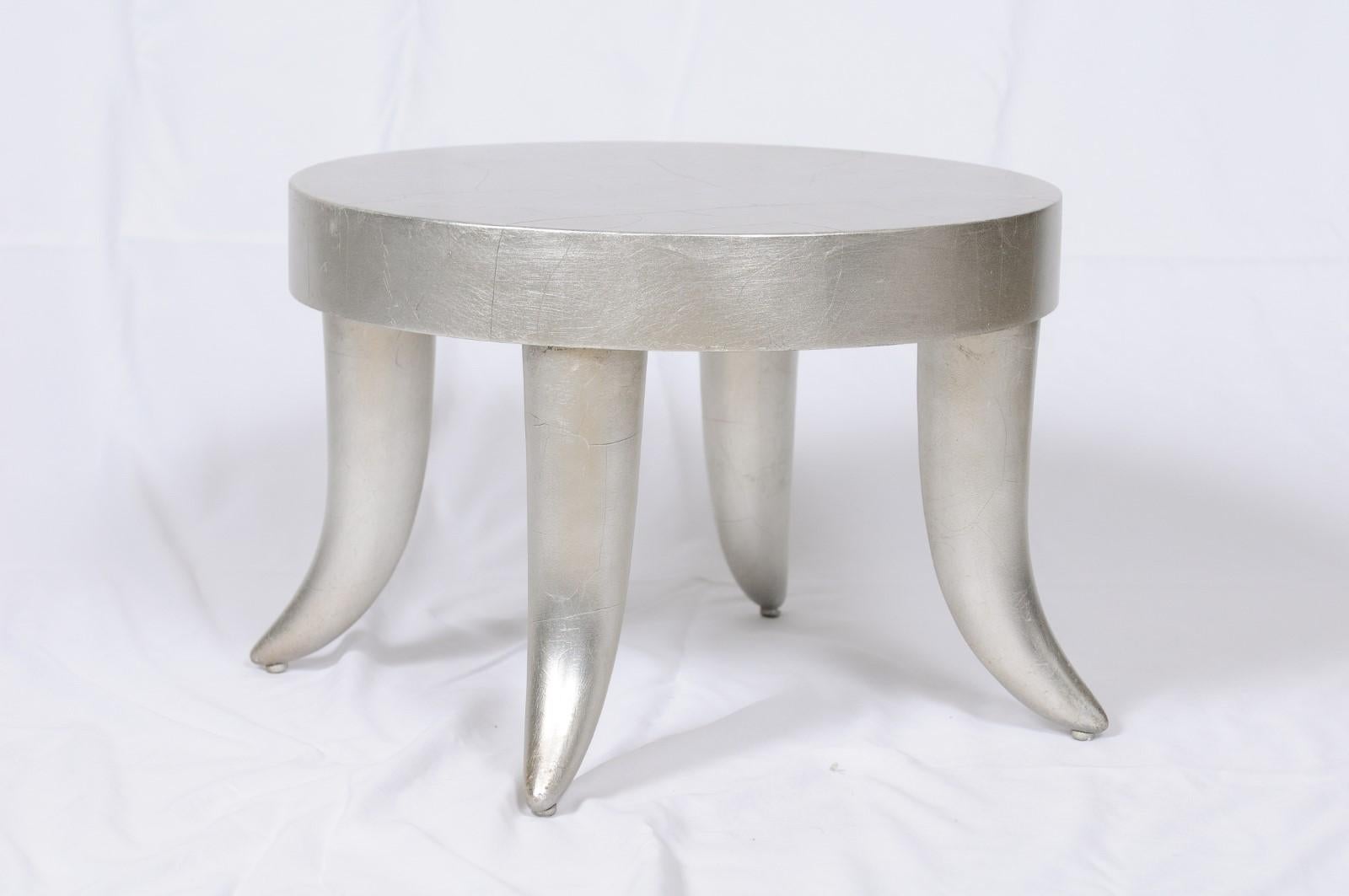 Wood Vintage Silver Leaf Tusk Stool by Bill Sofield for Baker