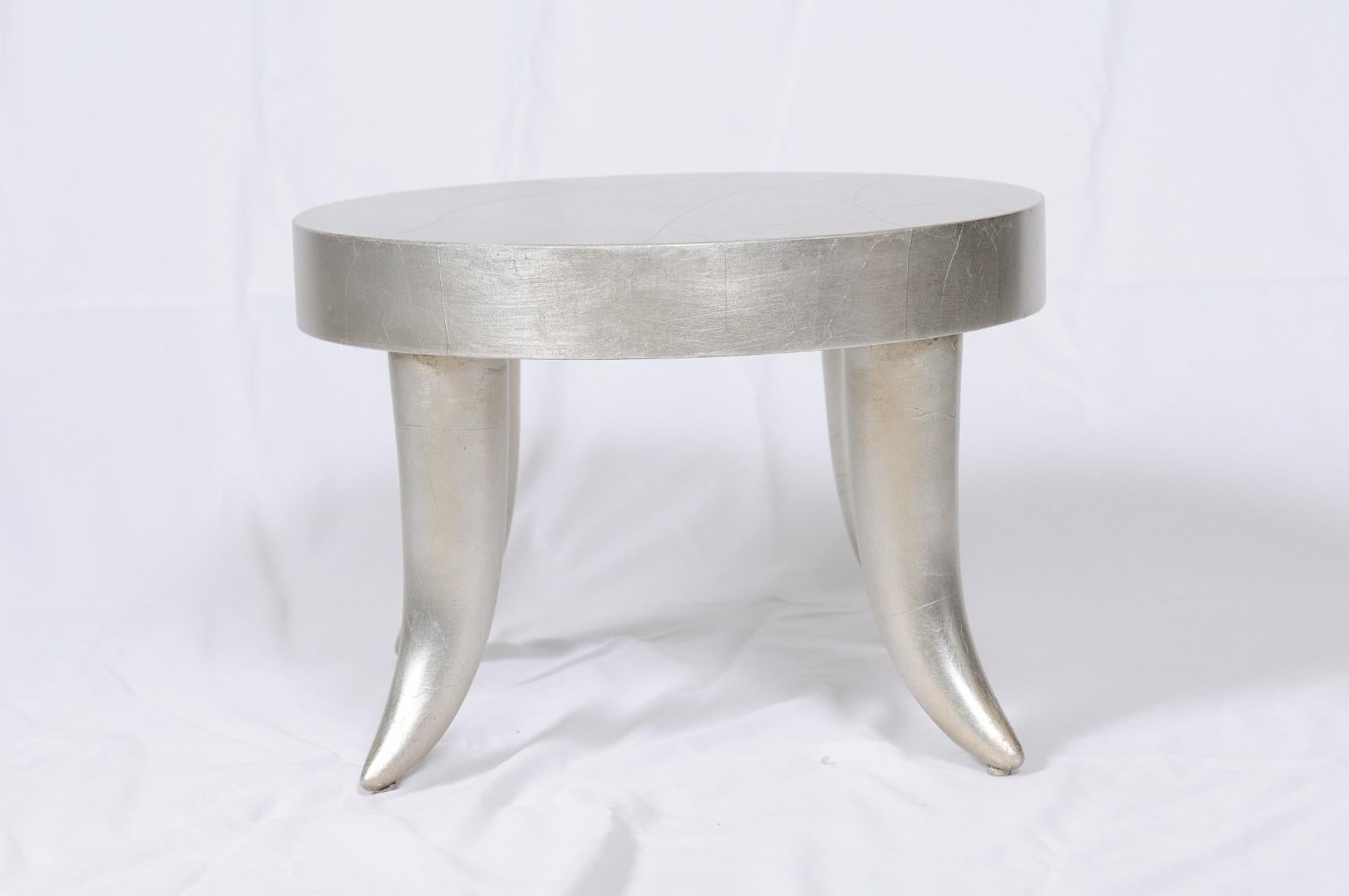 Vintage Silver Leaf Tusk Stool by Bill Sofield for Baker 1