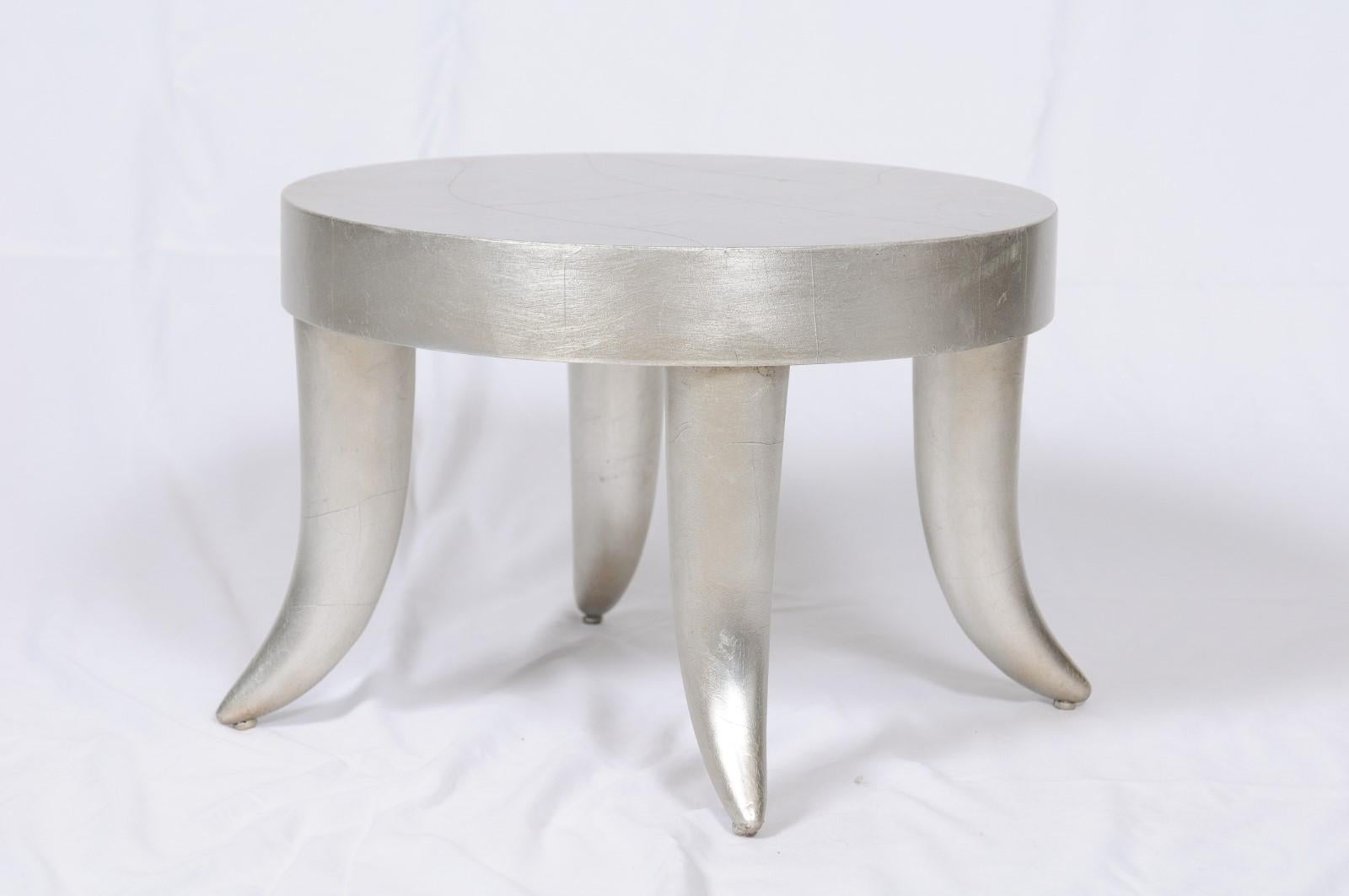 Vintage Silver Leaf Tusk Stool by Bill Sofield for Baker 2