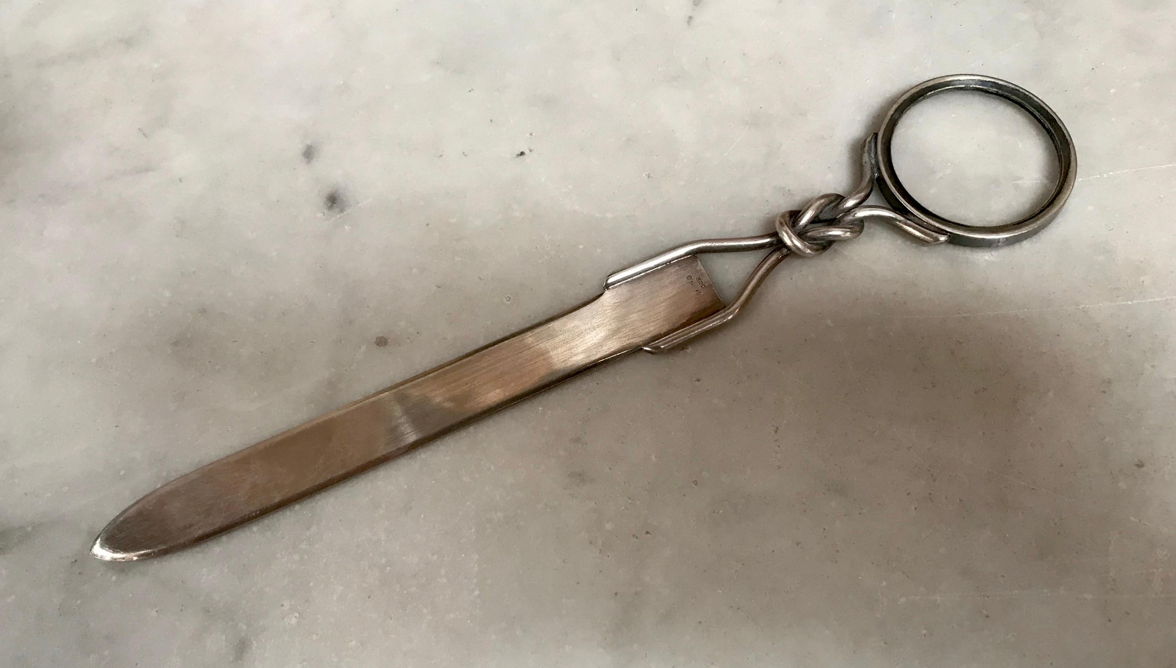 Vintage silver letter opener with magnifying glass. Italy, 1980s
No visible maker’s marks.