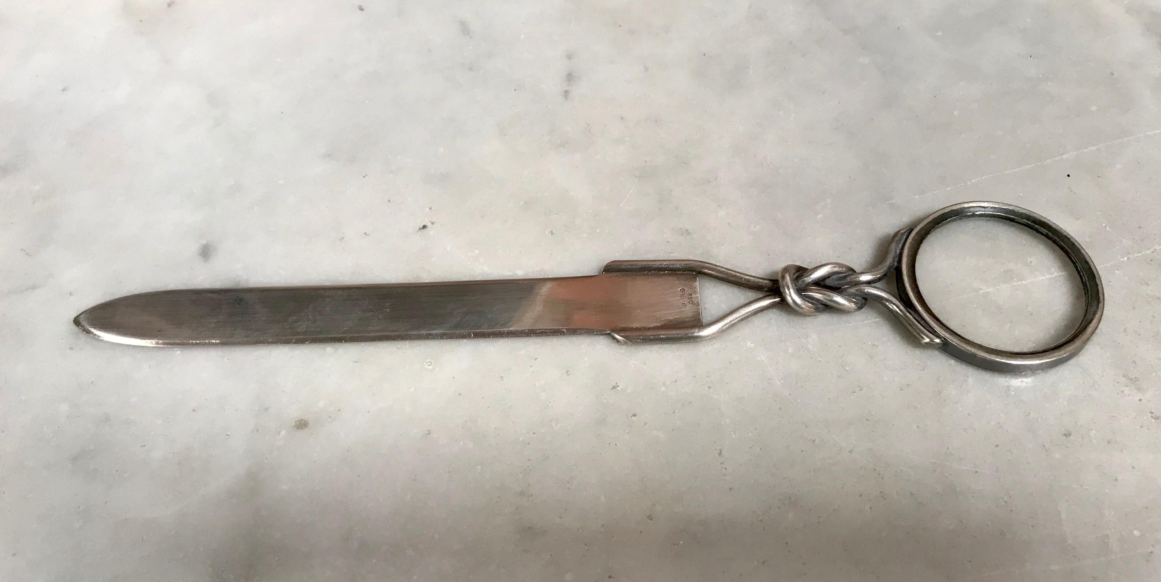 Modern Vintage Silver Letter Opener with Magnifying Glass, Italy, 1980s