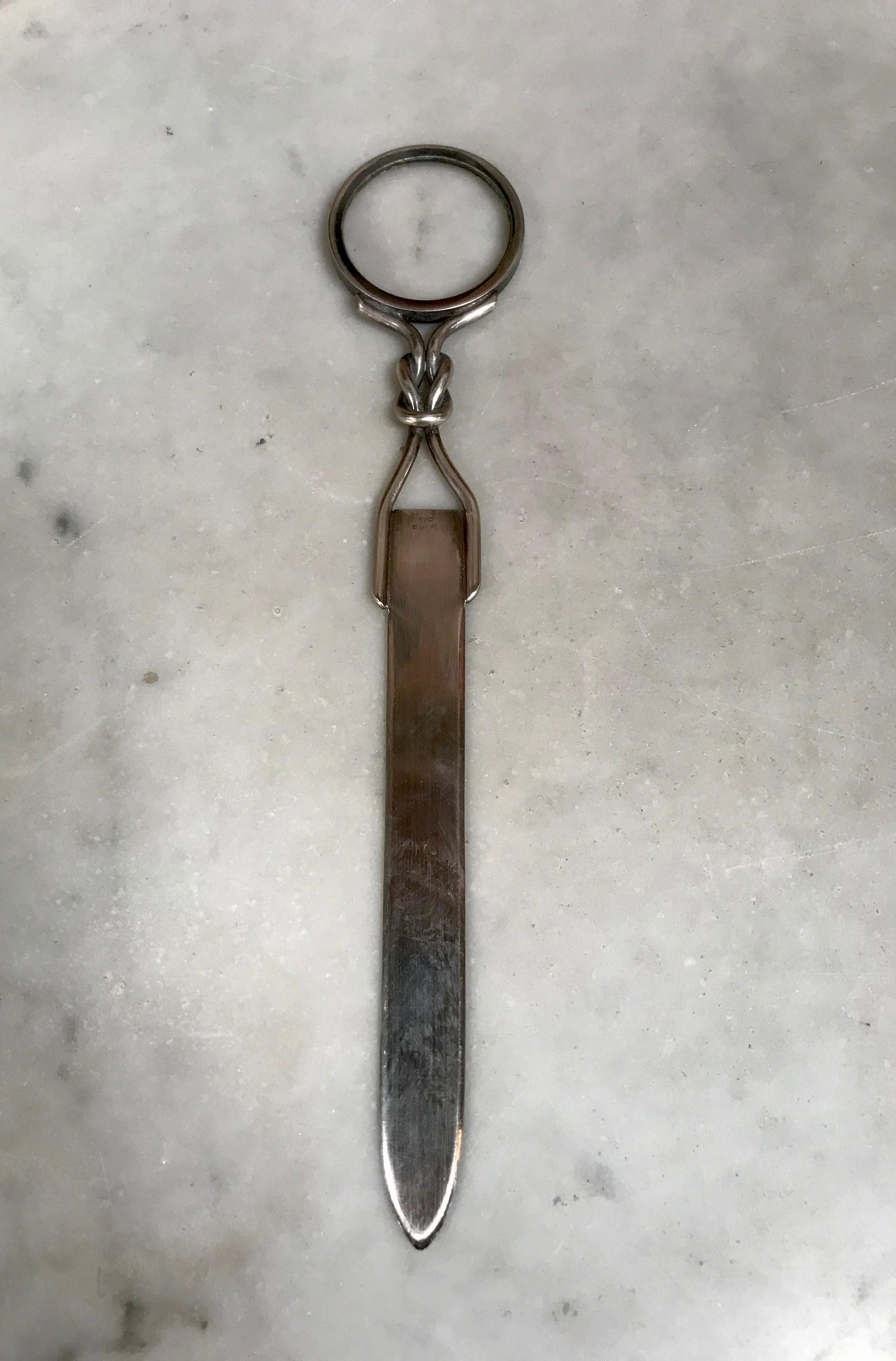 Italian Vintage Silver Letter Opener with Magnifying Glass, Italy, 1980s