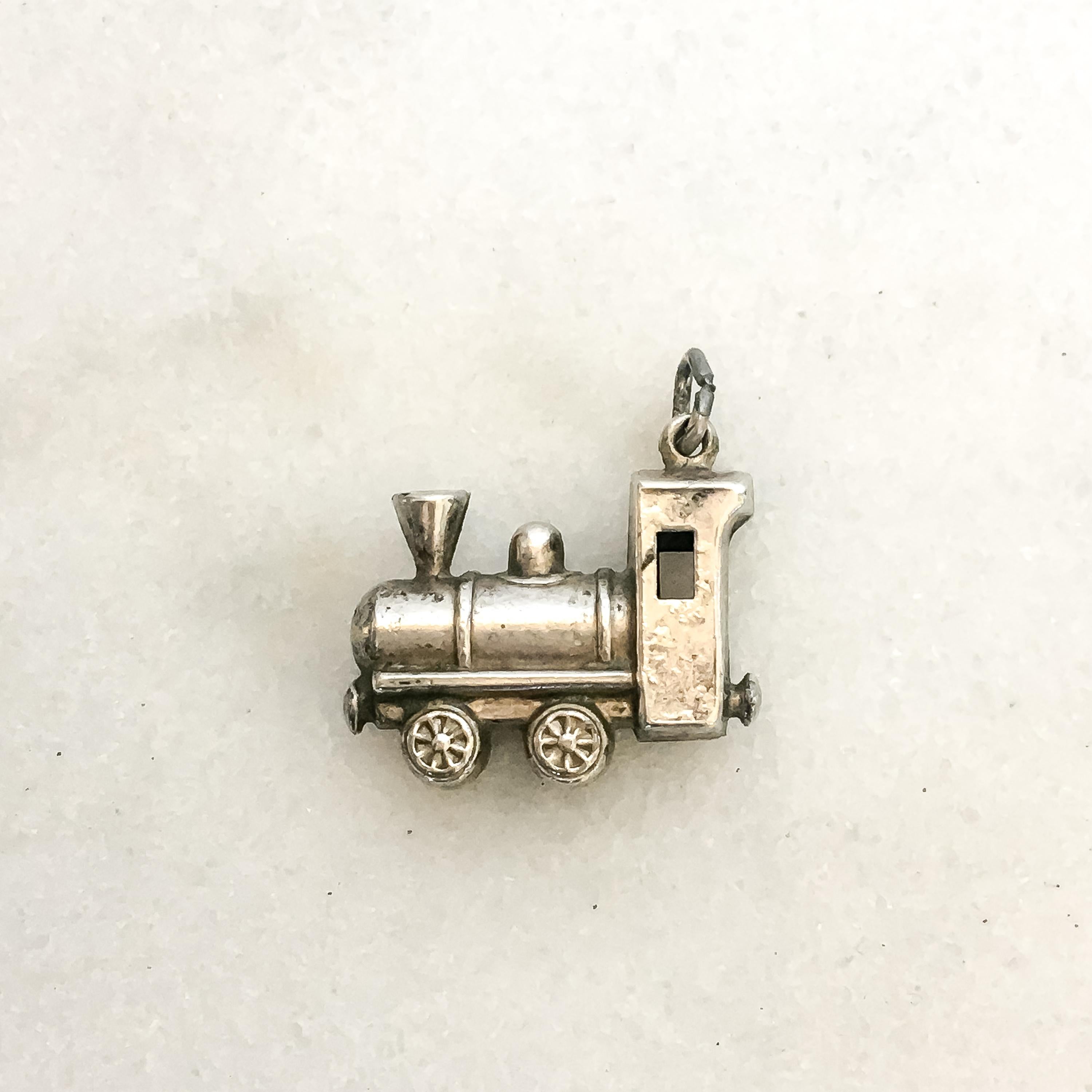 silver steam train charm old 1950s60s Beautiful