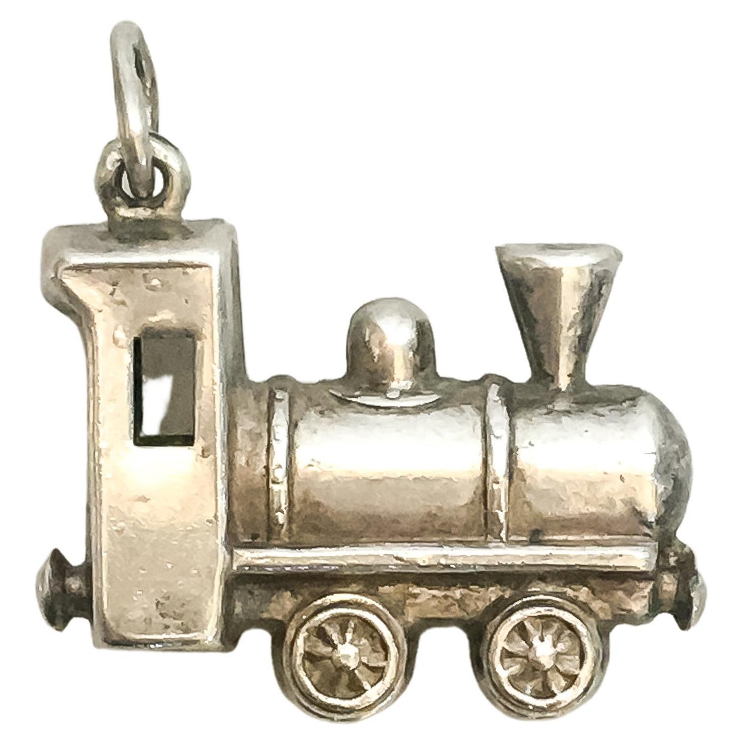 Silver Yellow Plated 3-D Train Engine Locomotive Charm 13mm 