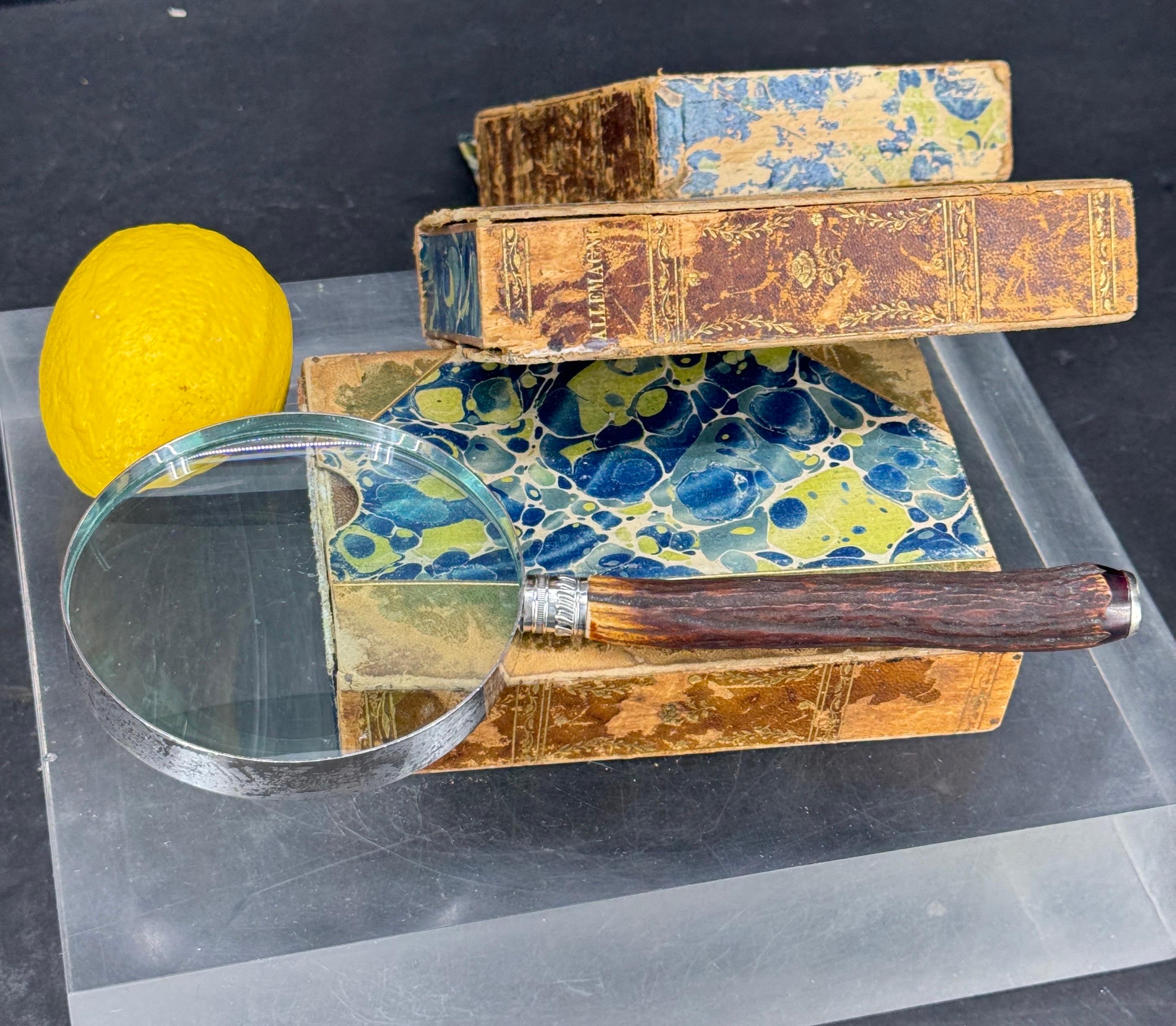 Lupa vintage de plata con mango de cuerno de antílope Moderno de mediados de siglo en venta